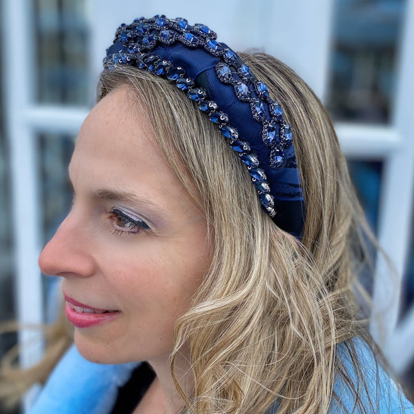 QueenMee Navy Headpiece Wedding Headband Blue Races Headpiece Crystal