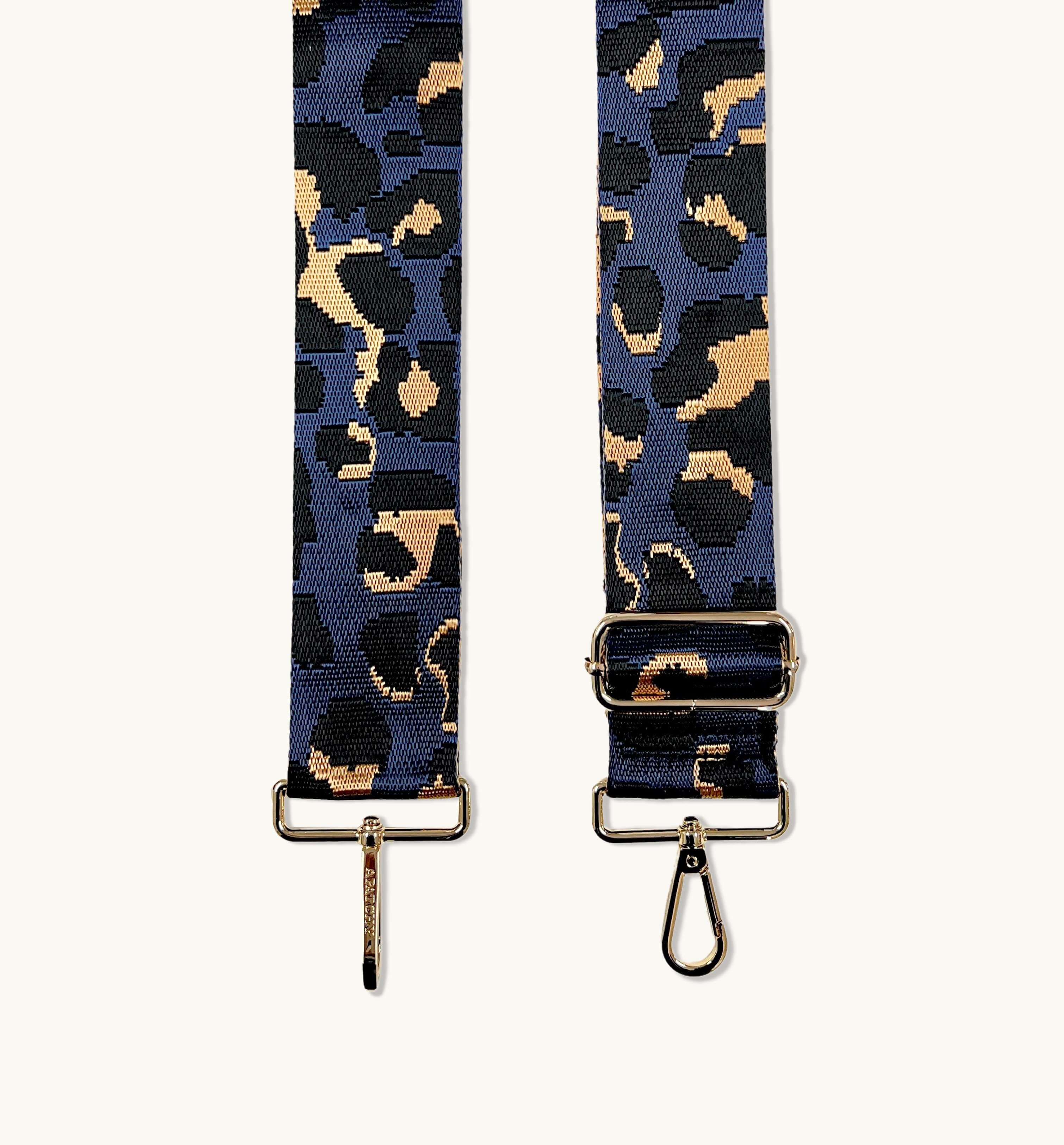 Apatchy London The Tassel Leather Crossbody Bag With Navy Leopard Strap