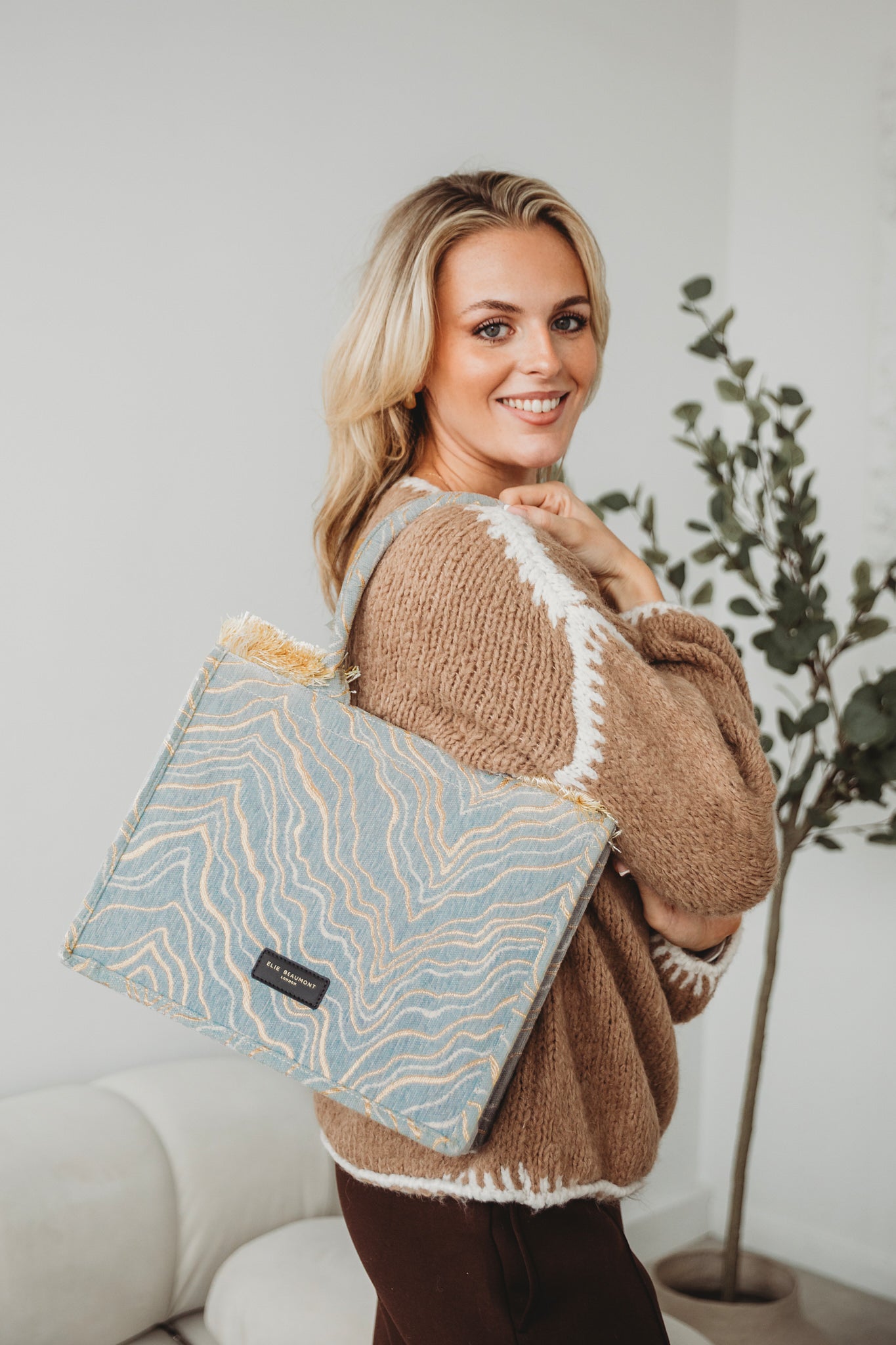 Elie Beaumont Fabric Tote - Velvet Lt Grey Gold