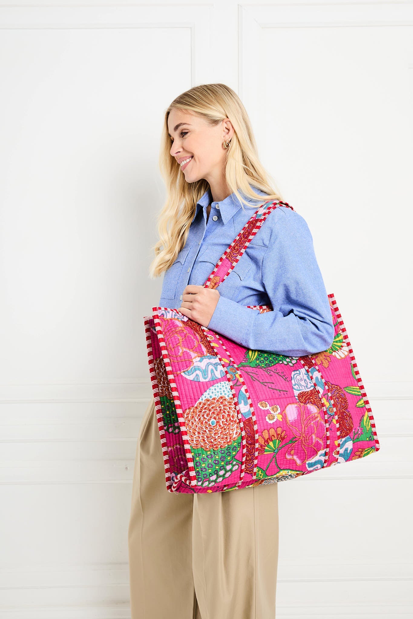 Elie Beaumont Serendipity Cotton Quilted Tote - Tropical Fuchsia