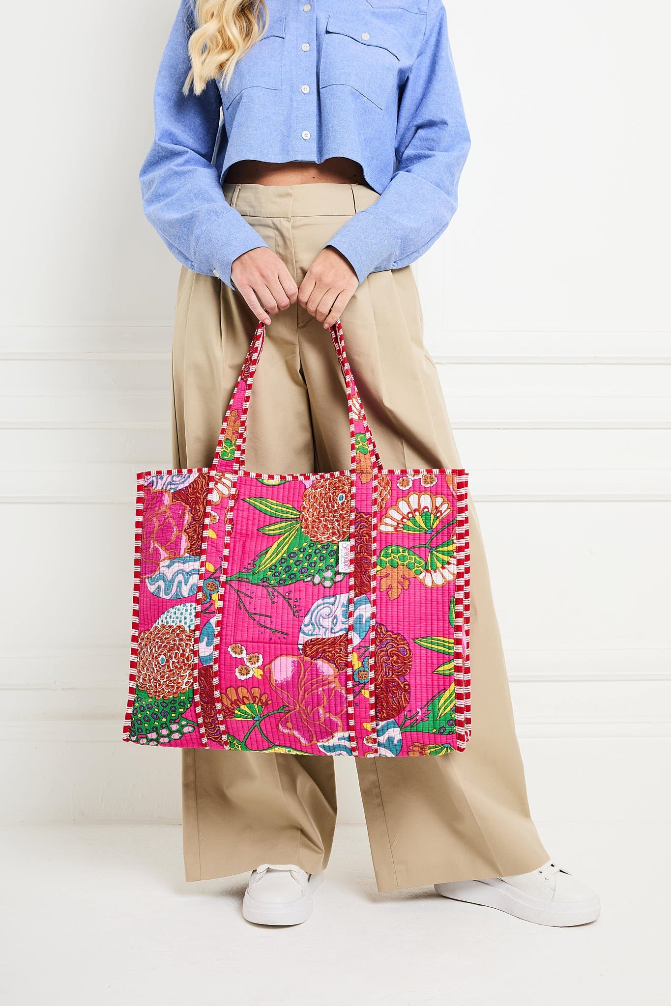 Elie Beaumont Serendipity Cotton Quilted Tote - Tropical Fuchsia