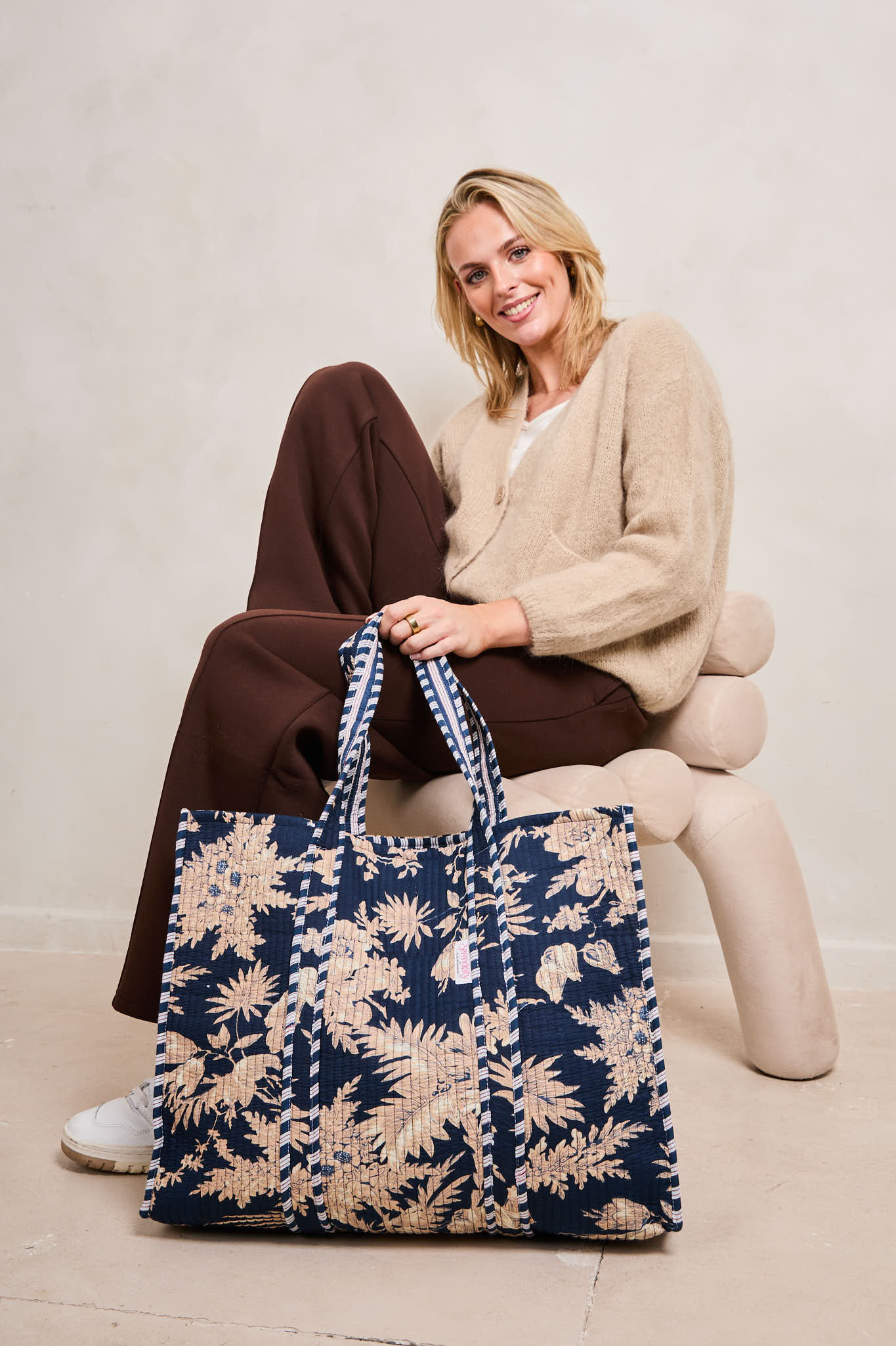 Elie Beaumont Serendipity Cotton Quilted Tote - Midnight Blossom
