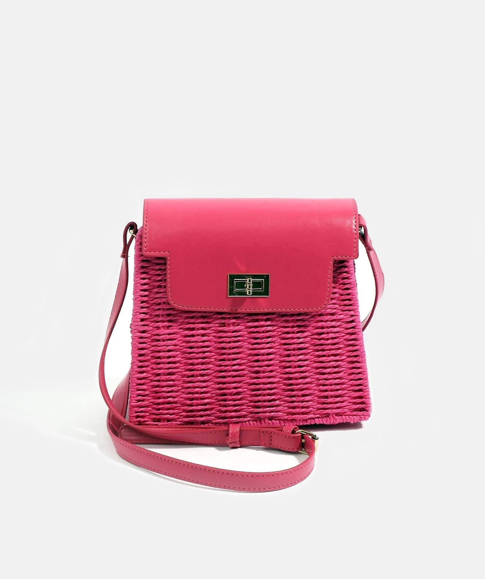 Pale Turquoise Straw Handbag with Tonal PU Details