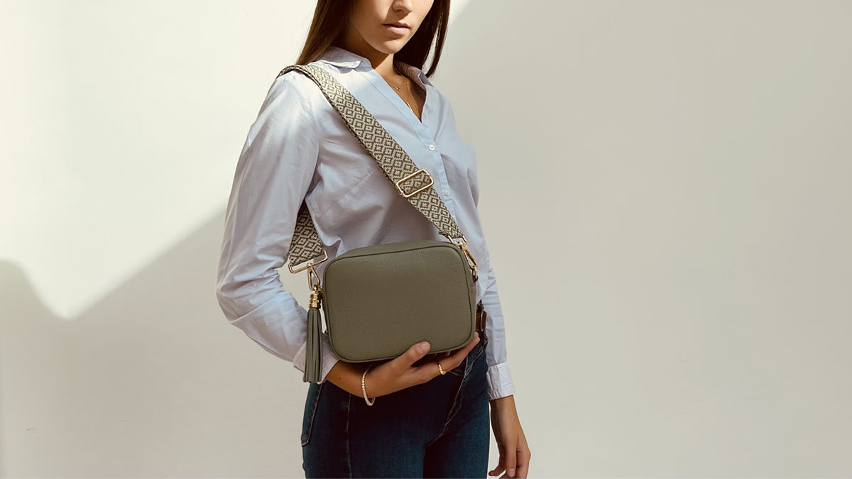 Apatchy London The Tassel Pistachio Leather Crossbody Bag With Pistachio Cross-Stitch Strap