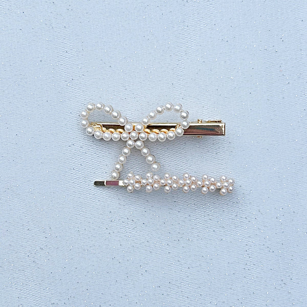 QueenMee Pearl Hair Clips Set Bow Hair Grip Set of 2