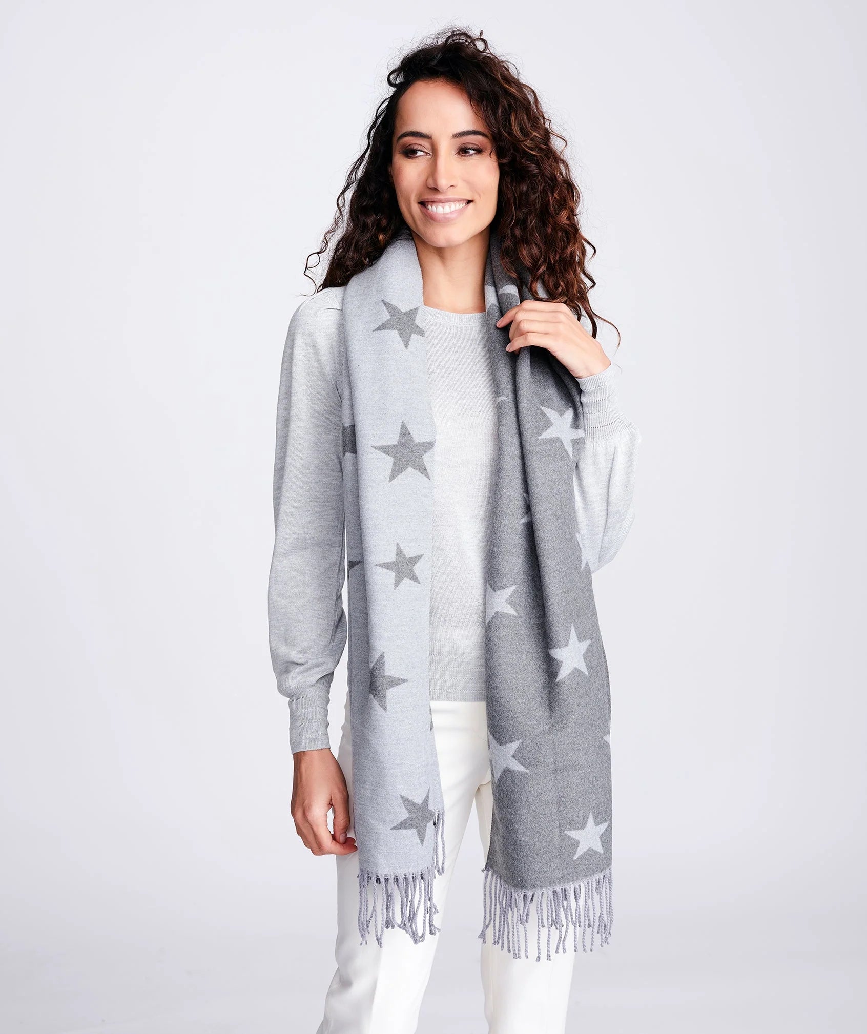 Two Tone Star Pattern Scarf - Silver Grey - Accessories