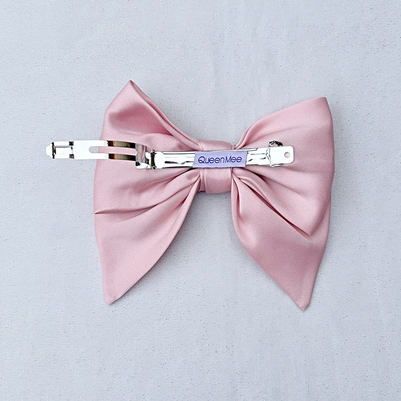 QueenMee Pink Satin Hair Bow Pink Hair Clip