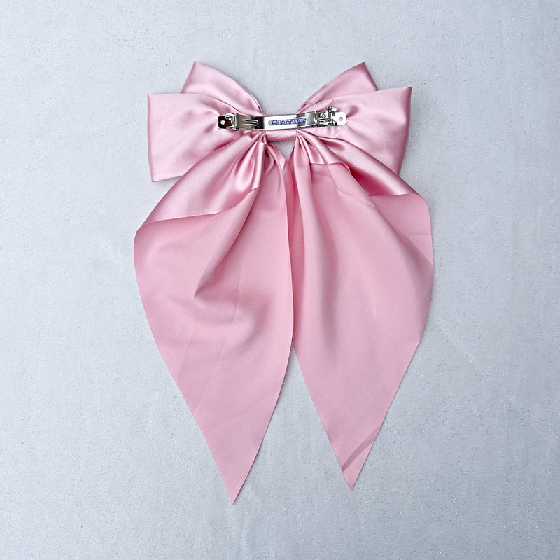 QueenMee Pink Satin Hair Bow Pink Hair Clip Long Bow