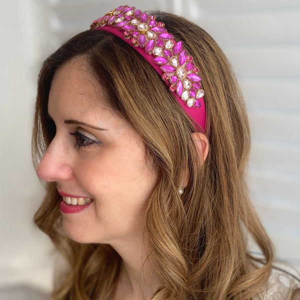 QueenMee Pink Statement Headband Wide Hair Band