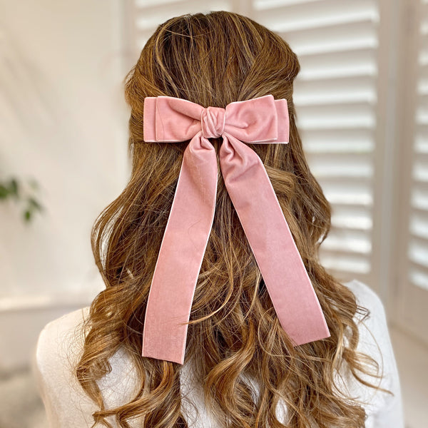 QueenMee Pink Velvet Hair Bow Dusky Pink Hair Clip Alligator Clip