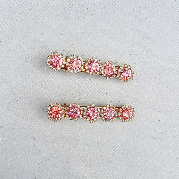QueenMee Pink Hair Slides Crystal Hair Clips Alligator Hair Clips Set of 2
