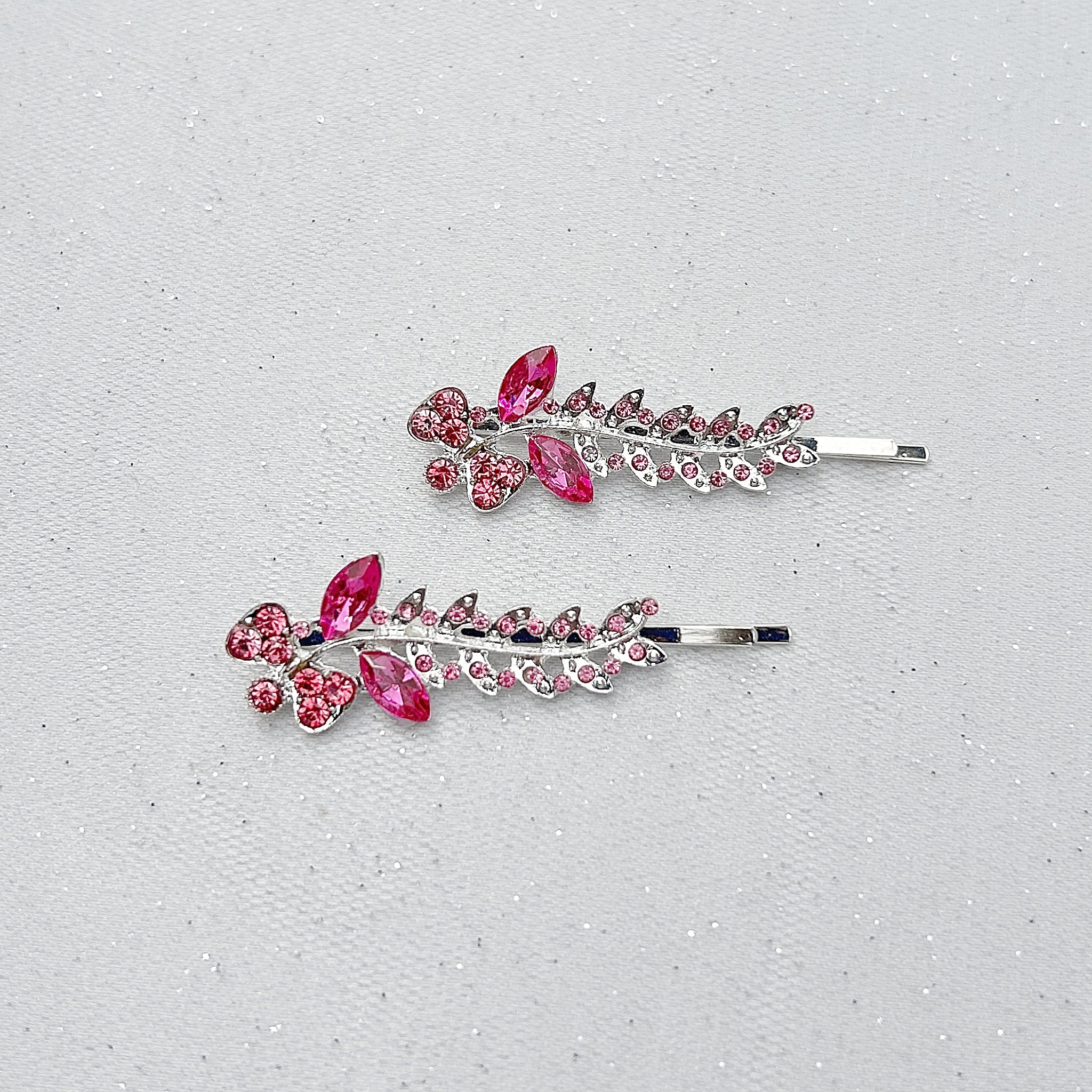 QueenMee Pink Hair Slides Pink Hair Grips Sparkly Hair Slides Floral Set of 2