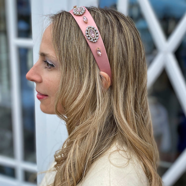 QueenMee Pink Headband with Pearls Pink Hair Band Jewelled Headband