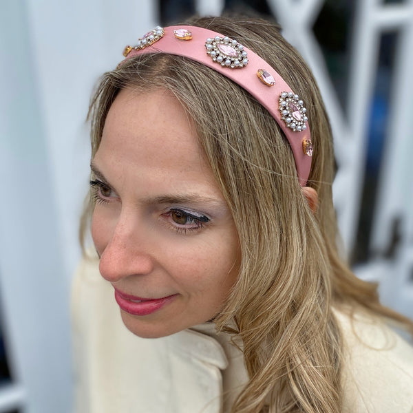 QueenMee Pink Headband with Pearls Pink Hair Band Jewelled Headband