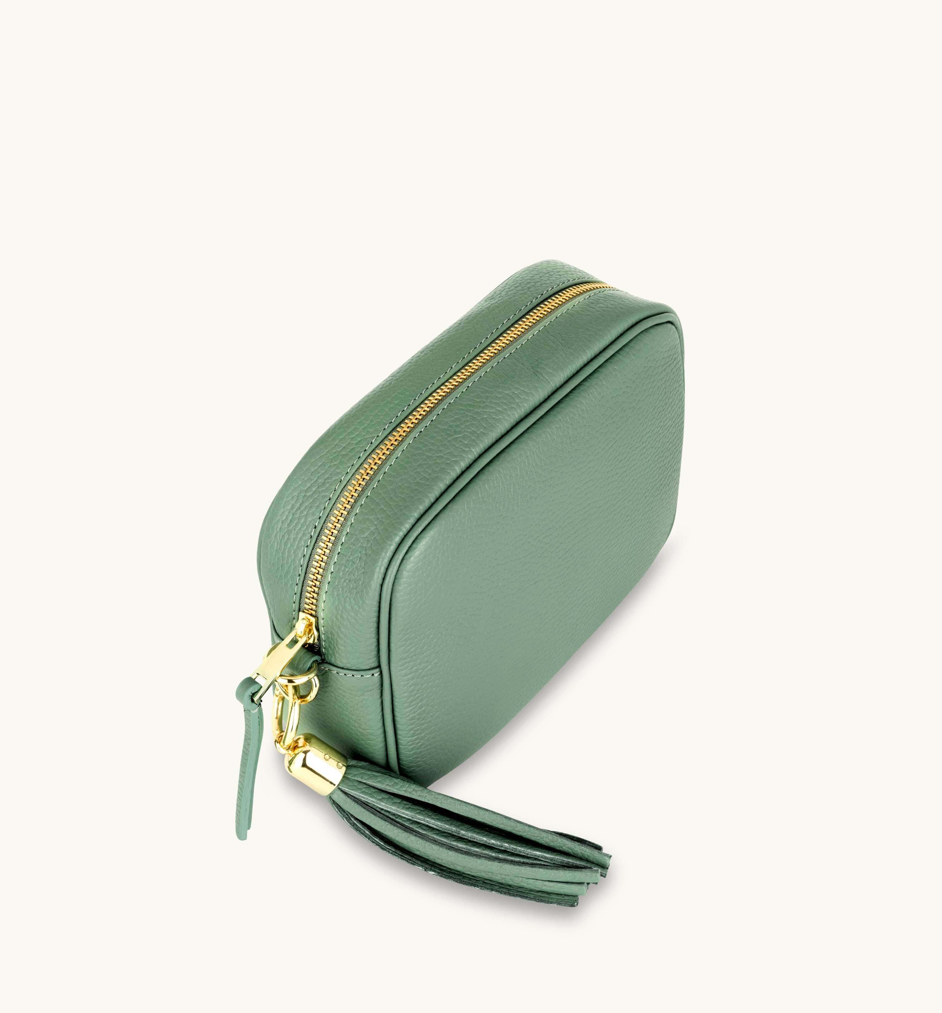 Apatchy London The Tassel Pistachio Leather Crossbody Bag With Pistachio Cross-Stitch Strap
