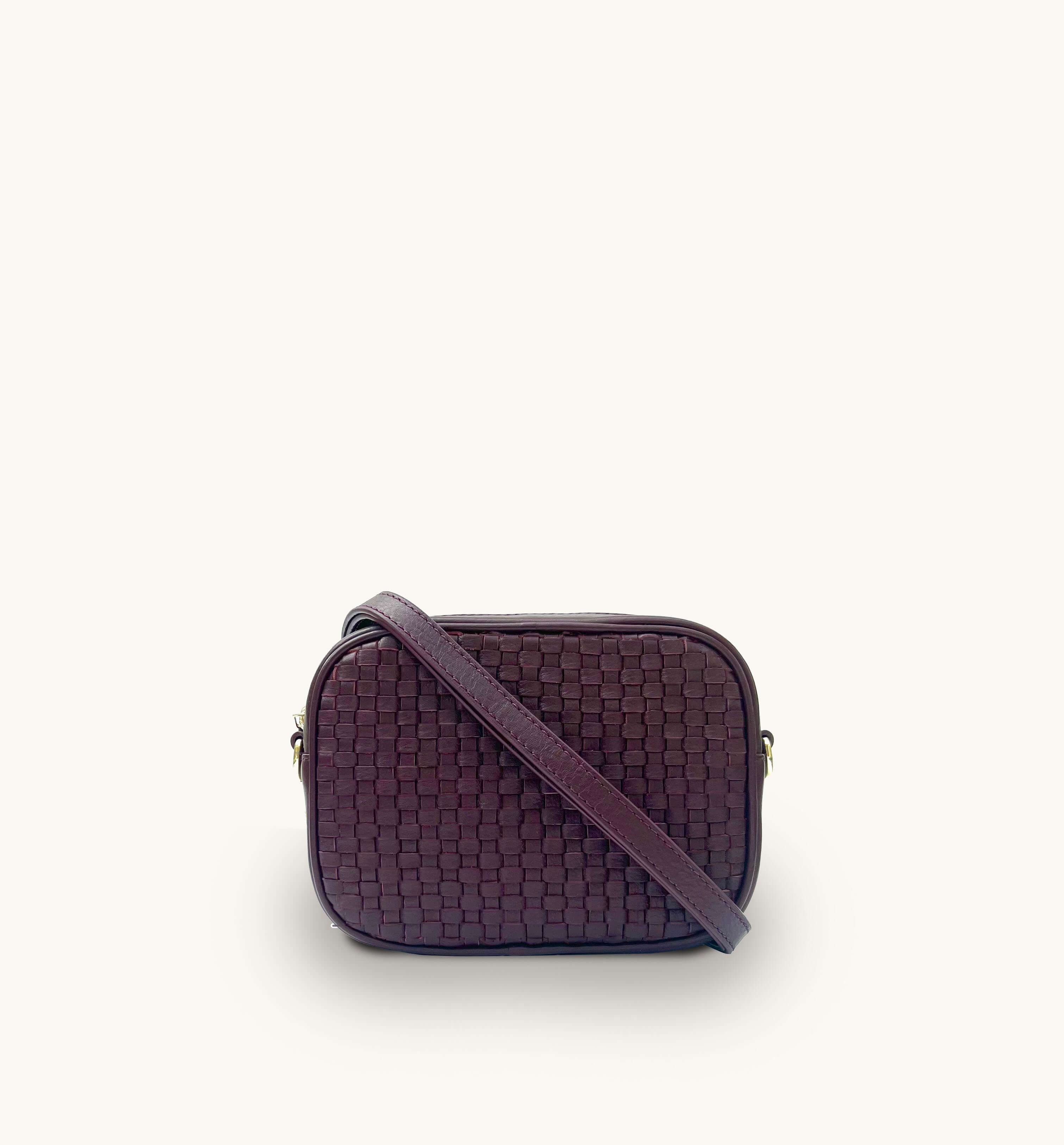 Apatchy London The Penelope Burgundy Woven Leather Camera Bag