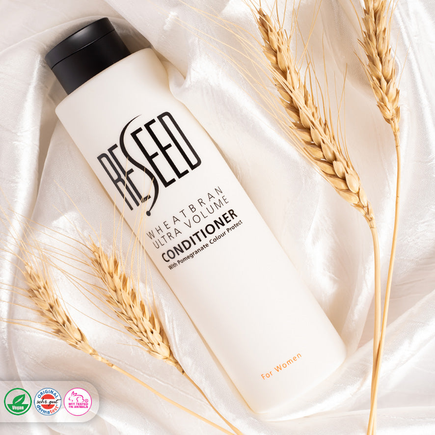 RESEED Wheat Bran Ultra Volume Conditioner for Women 250 ml - Detangles and protects dry damaged hair Enriched with amino acids to repair breakages Contains UV filters to protect against harmful UV rays Improves gloss and shine Unique elasticity properties
