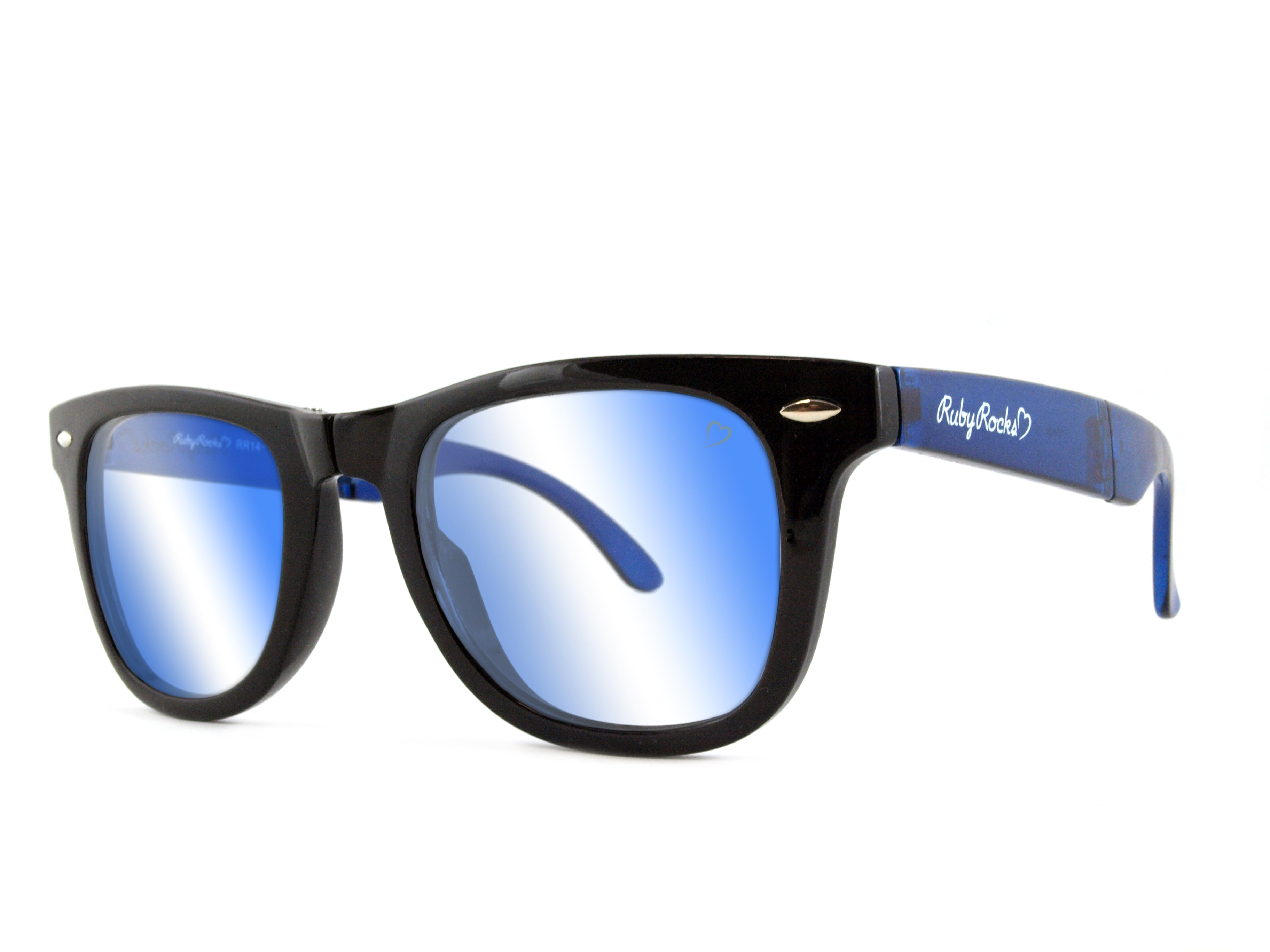 Ruby Rocks Agent Wayfarer style Folding Black Frame and Blue Lens Sunglasses RR14-1
