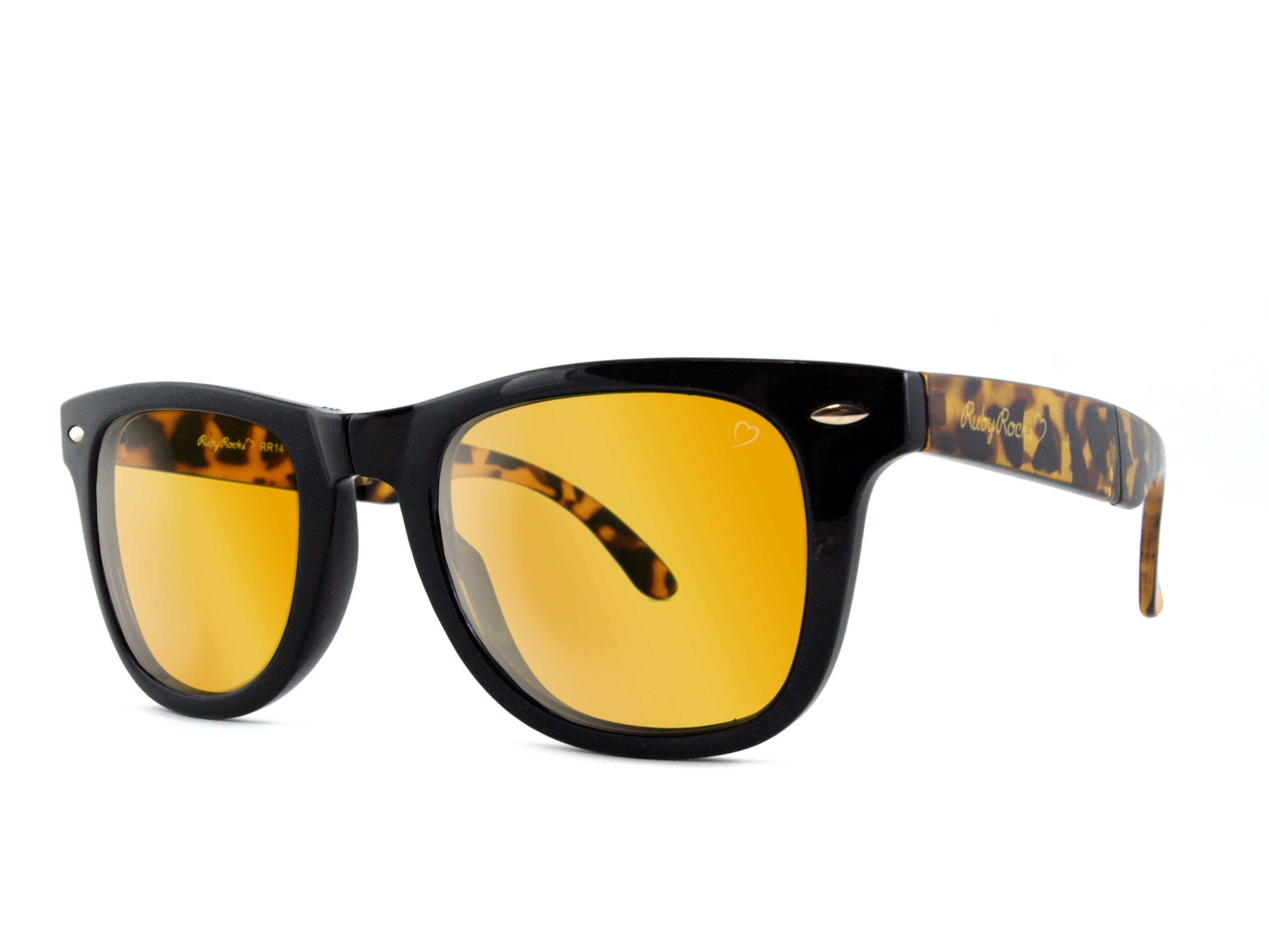 Ruby Rocks Agent Wayfarer style Folding Black and Tortoiseshell Frame and gold Lens Sunglasses RR14-2