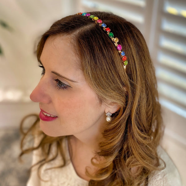QueenMee Rainbow Sparkly Headband Thin Wedding Guest Hair Band