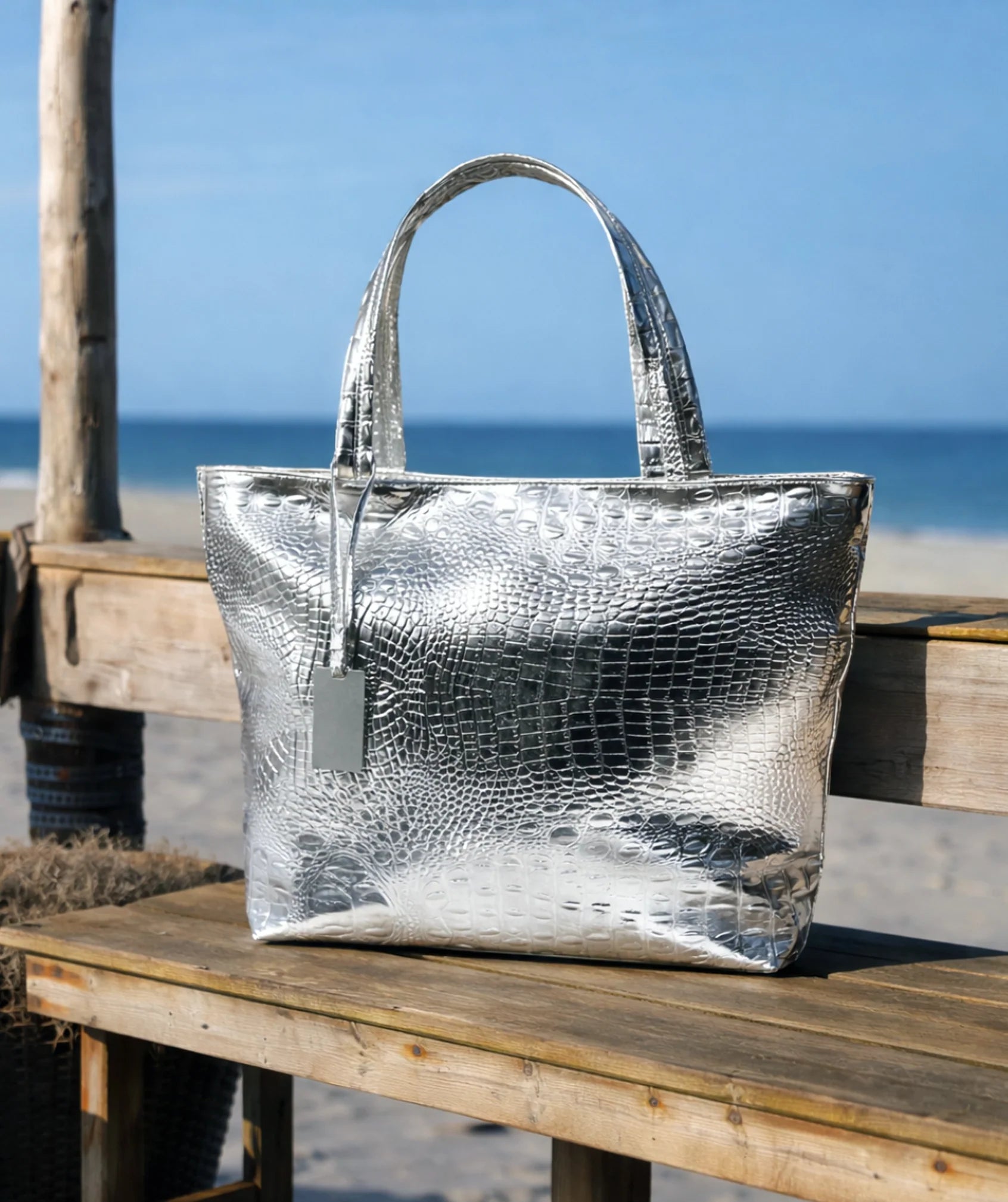 Gold Metallic Tote Bag with Zipped Closure