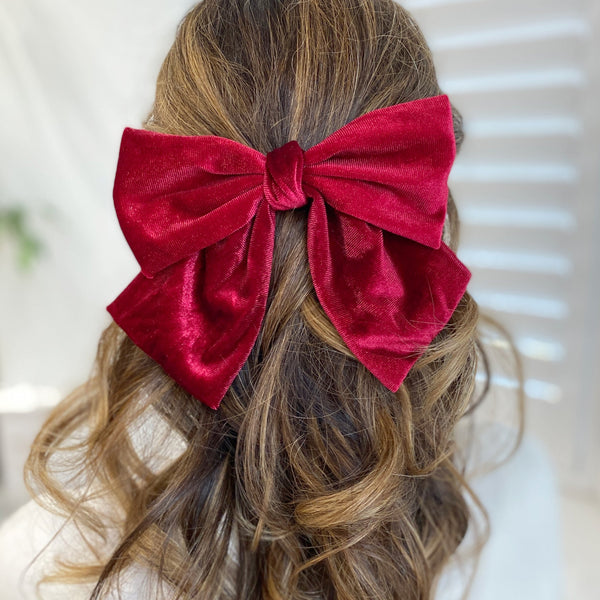 QueenMee Red Hair Bow Velvet Hair Bow Hair Clip