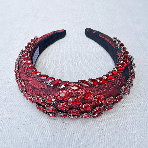 QueenMee Red and Black Headpiece Wedding Headband Races Headpiece Crystal