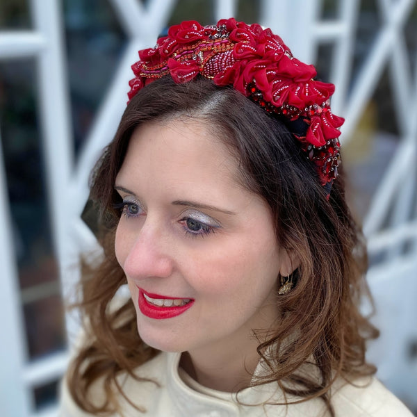 QueenMee Red Headpiece Wedding Races Headpiece Red Padded Headband