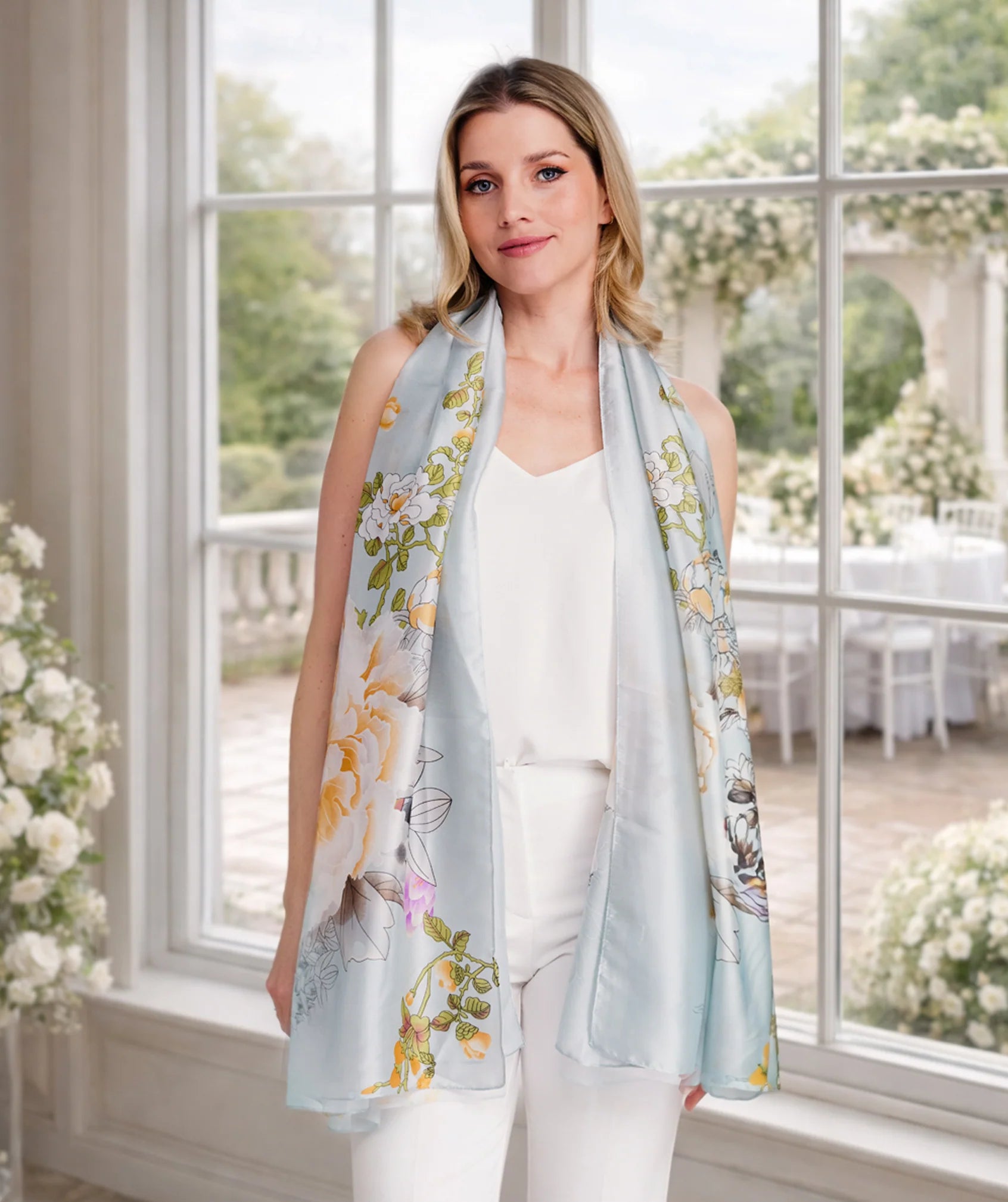 Rosalyn - Abstract Floral Print Chiffon Scarf