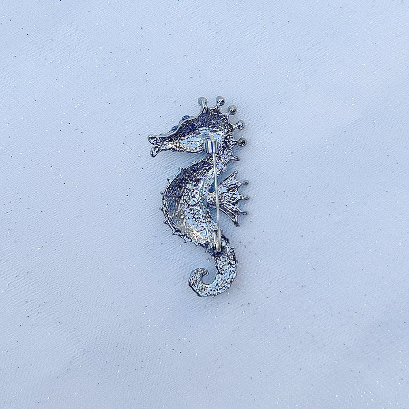 QueenMee Seahorse Brooch Sea Horse Pin Blue Brooch Crystal Brooch