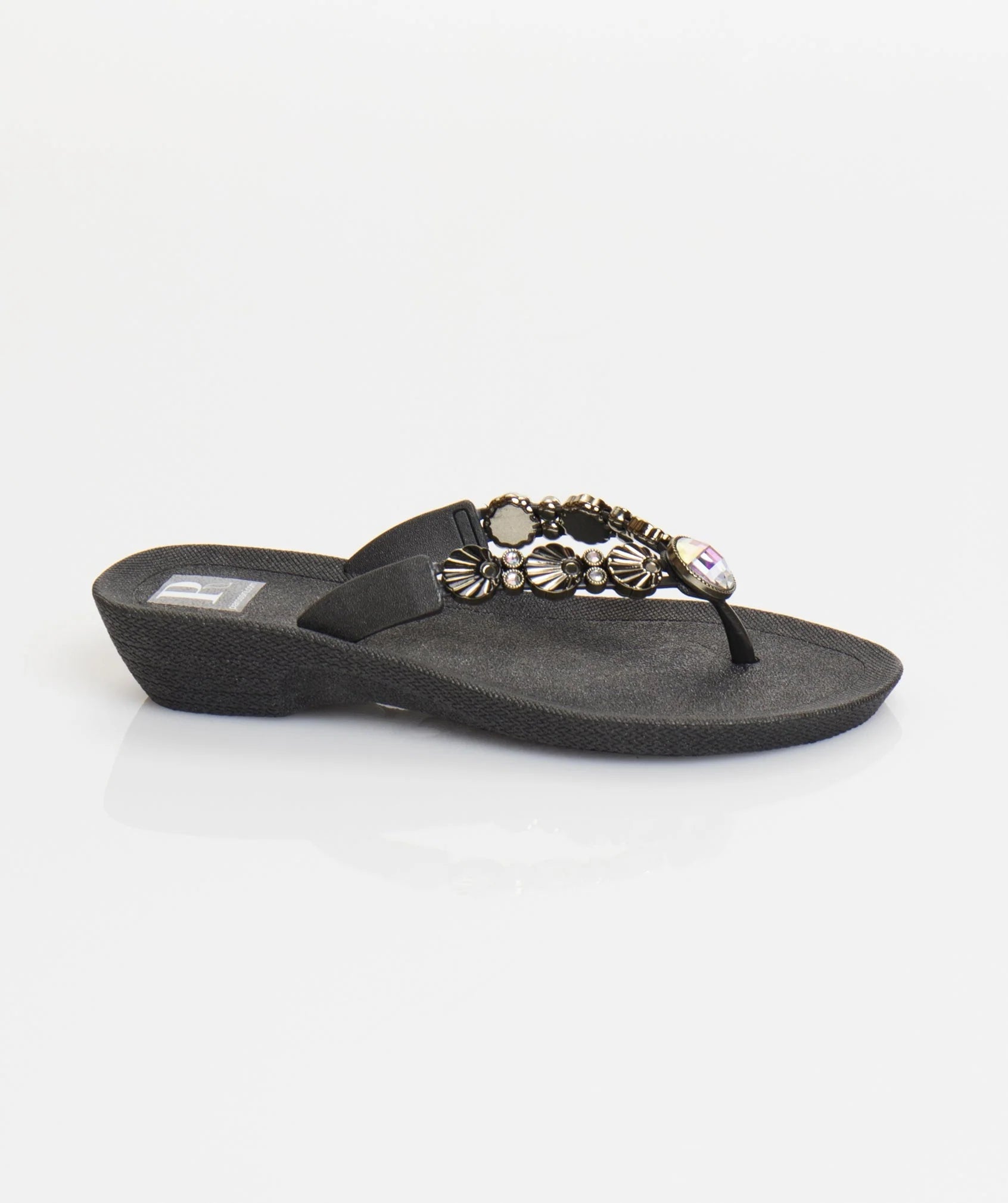 Black Wedged Embellished Sandals with Non-Slip Sole