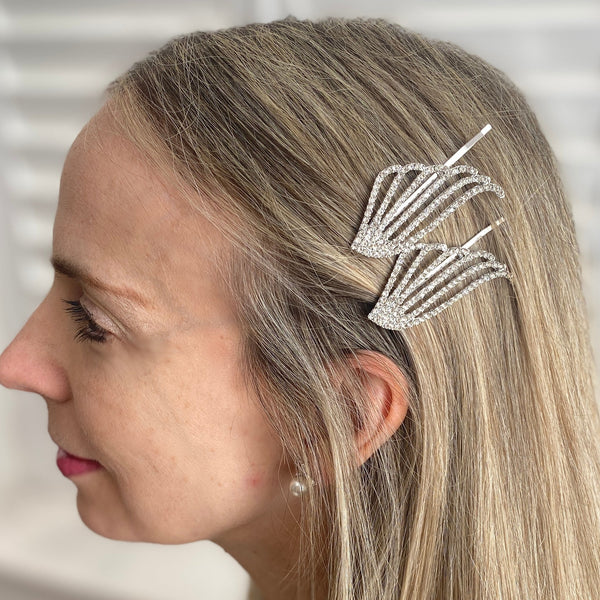 QueenMee Silver Hair Slides Set Art Deco