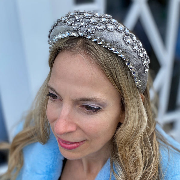 QueenMee Silver Headpiece Wedding Headpiece Silver Headband Races Headband Crystal