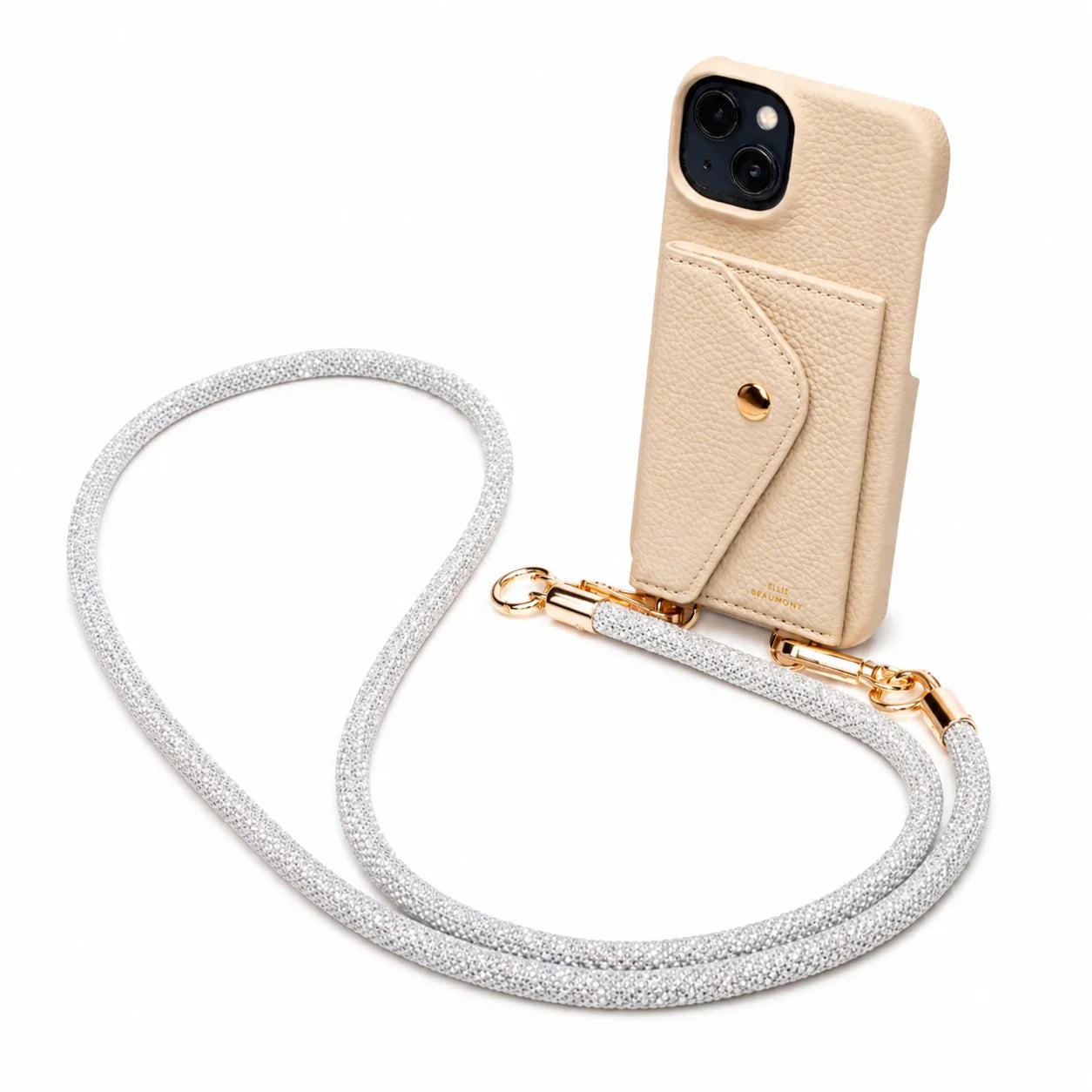 Elie Beaumont Genuine Leather iPhone Case - Stone - Distressed Grey Lanyard