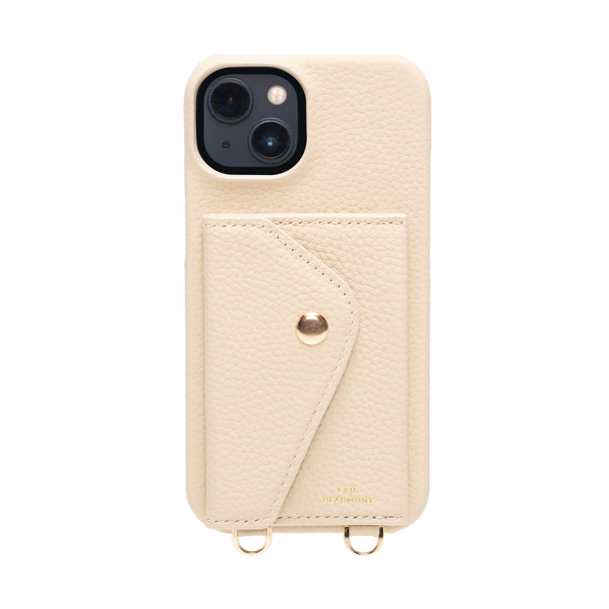 Elie Beaumont Genuine Leather iPhone Case - Stone - Champagne Diamante Lanyard