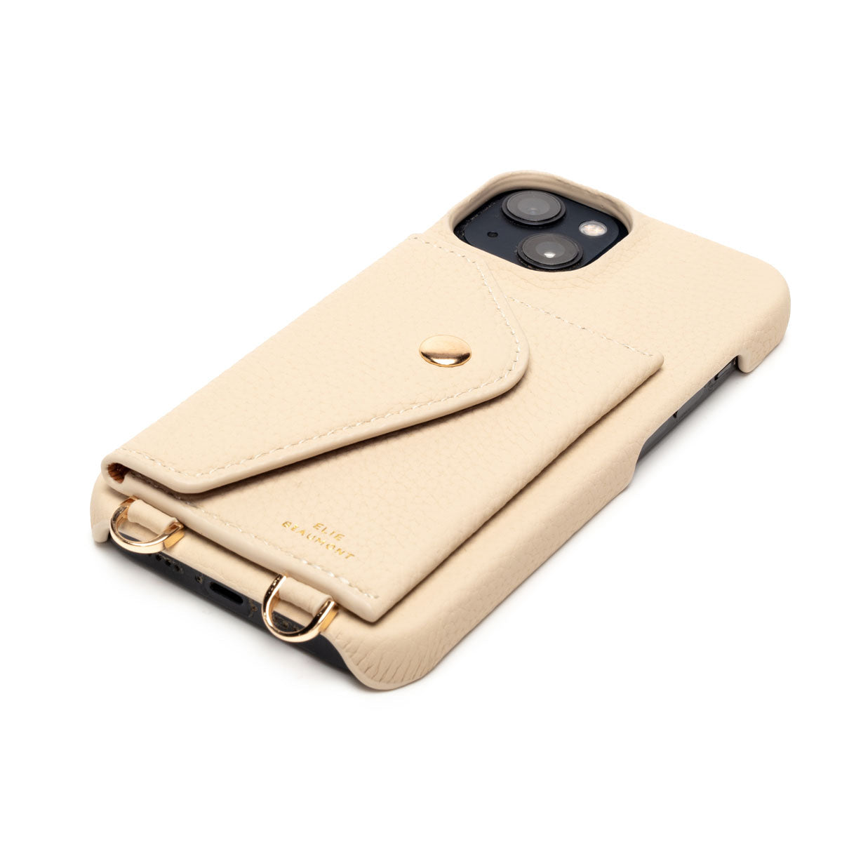 Elie Beaumont Genuine Leather iPhone Case - Stone - Distressed Denim Lanyard