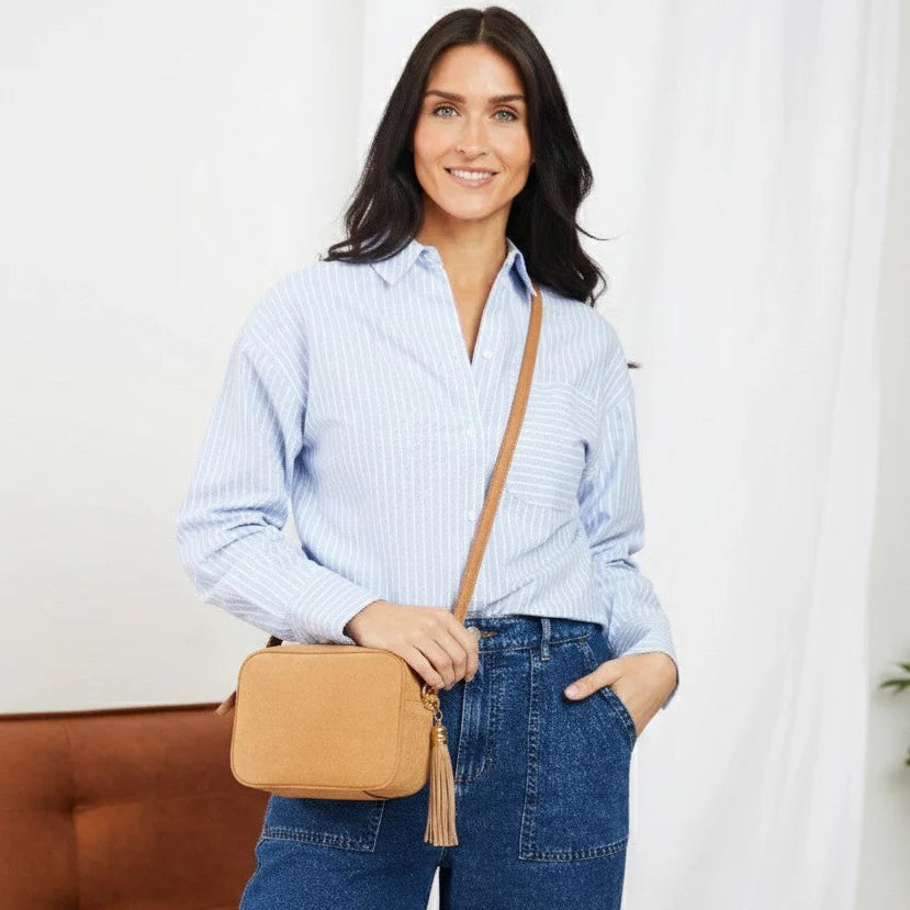 Elie Beaumont Crossbody Tassel Suede - Caramel