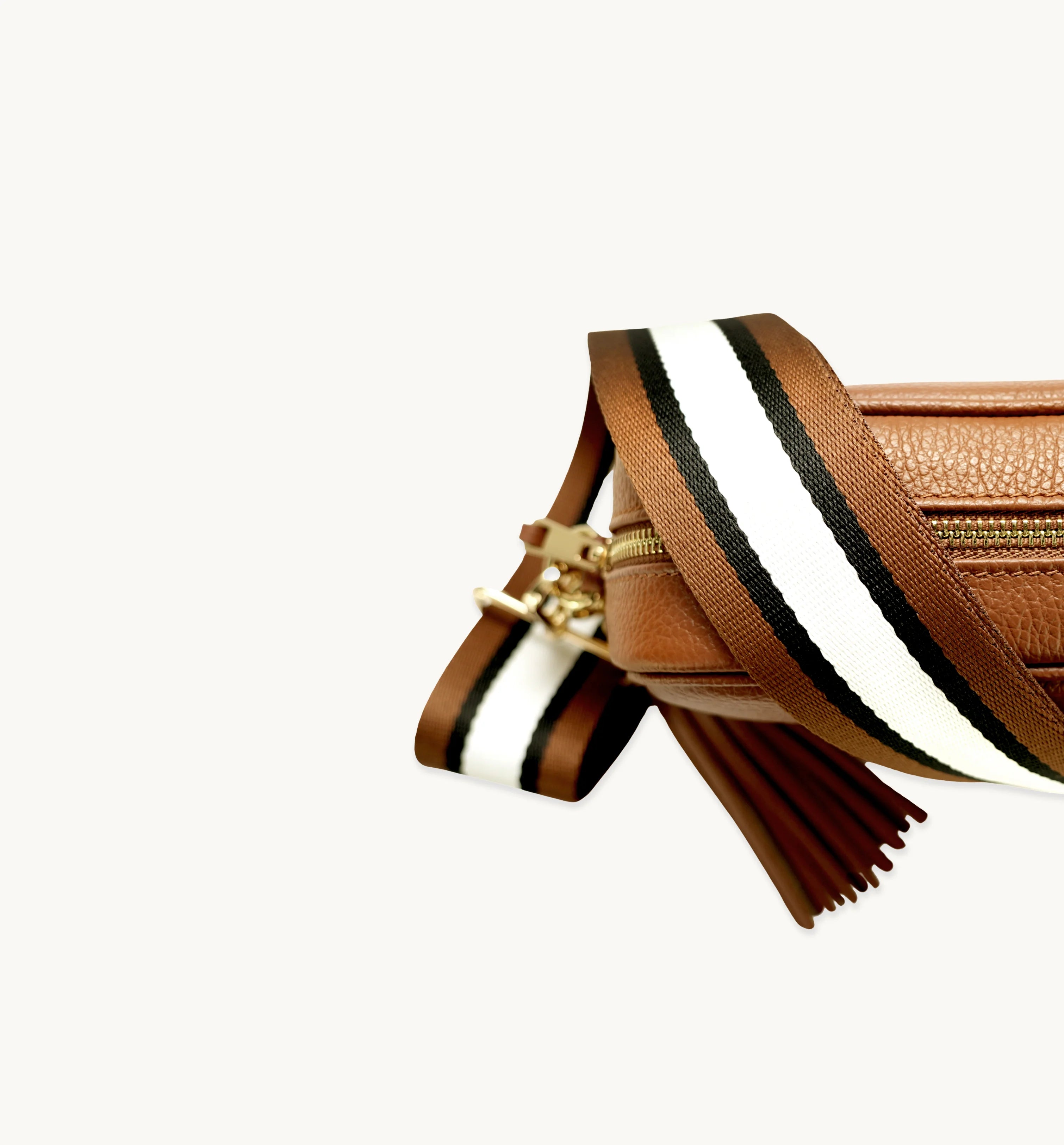 Apatchy London The Tassel Tan Leather Crossbody Bag With Tan Stripe Strap