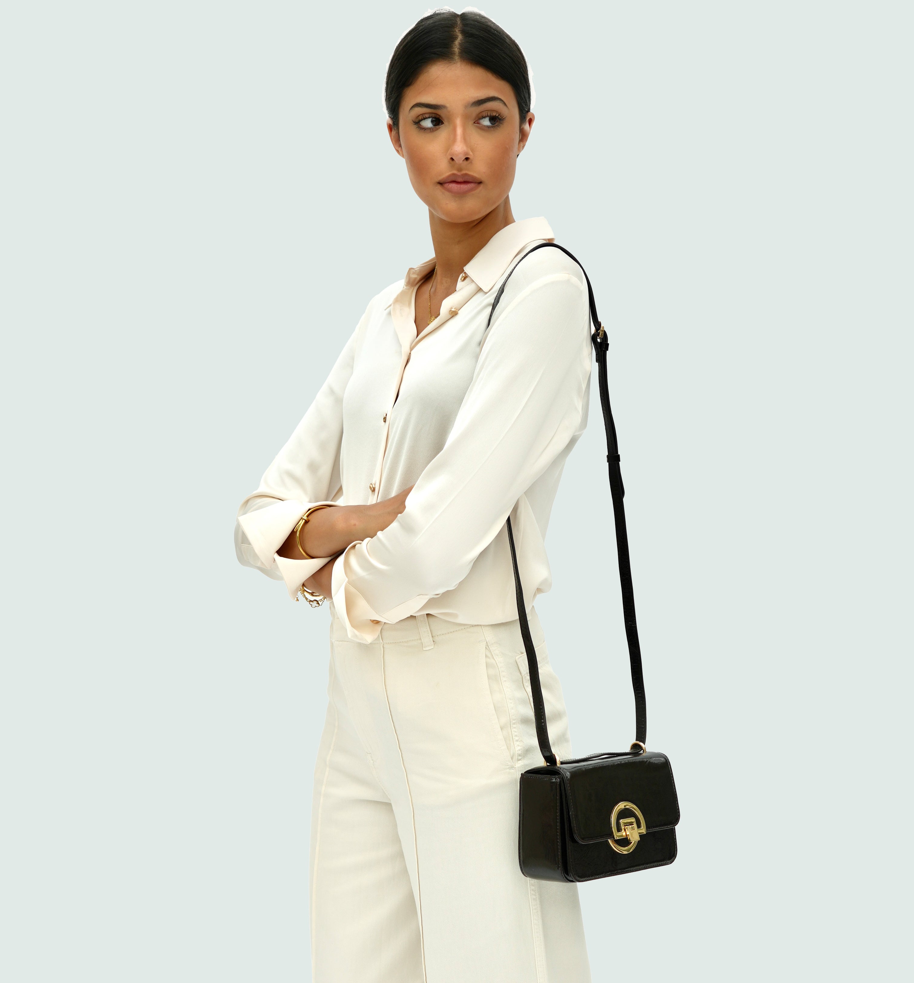 Apatchy London The Tilly Black Crinkle Patent Leather Bag