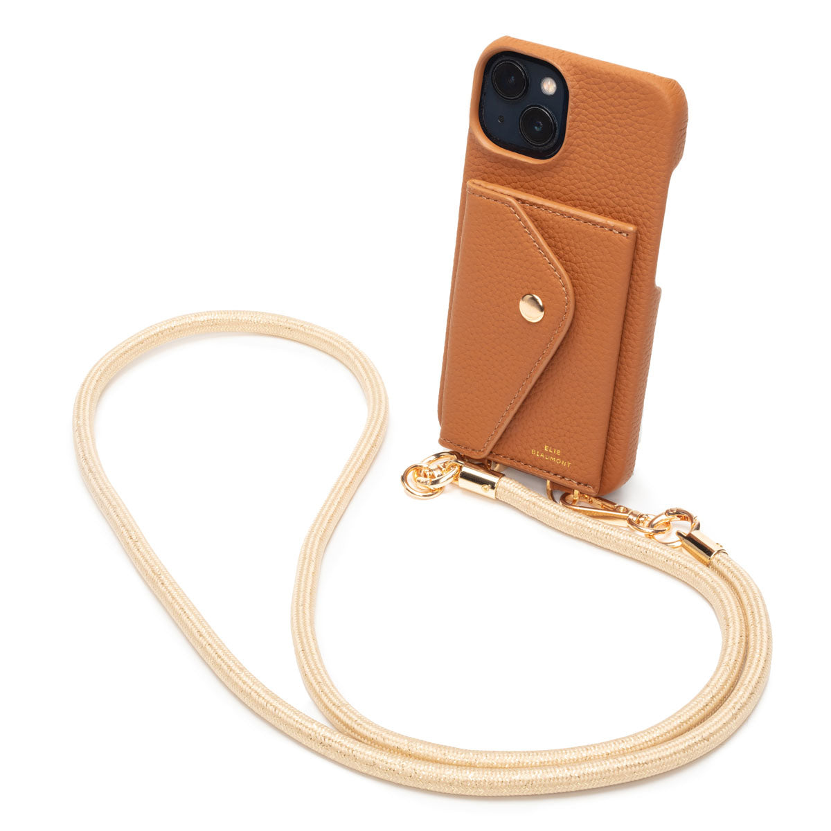 Elie Beaumont Genuine Leather iPhone Case - Tan - Gold Glam Lanyard