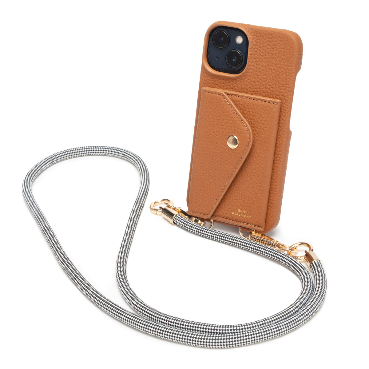 Elie Beaumont Genuine Leather iPhone Case - Tan - Harlequin Lanyard