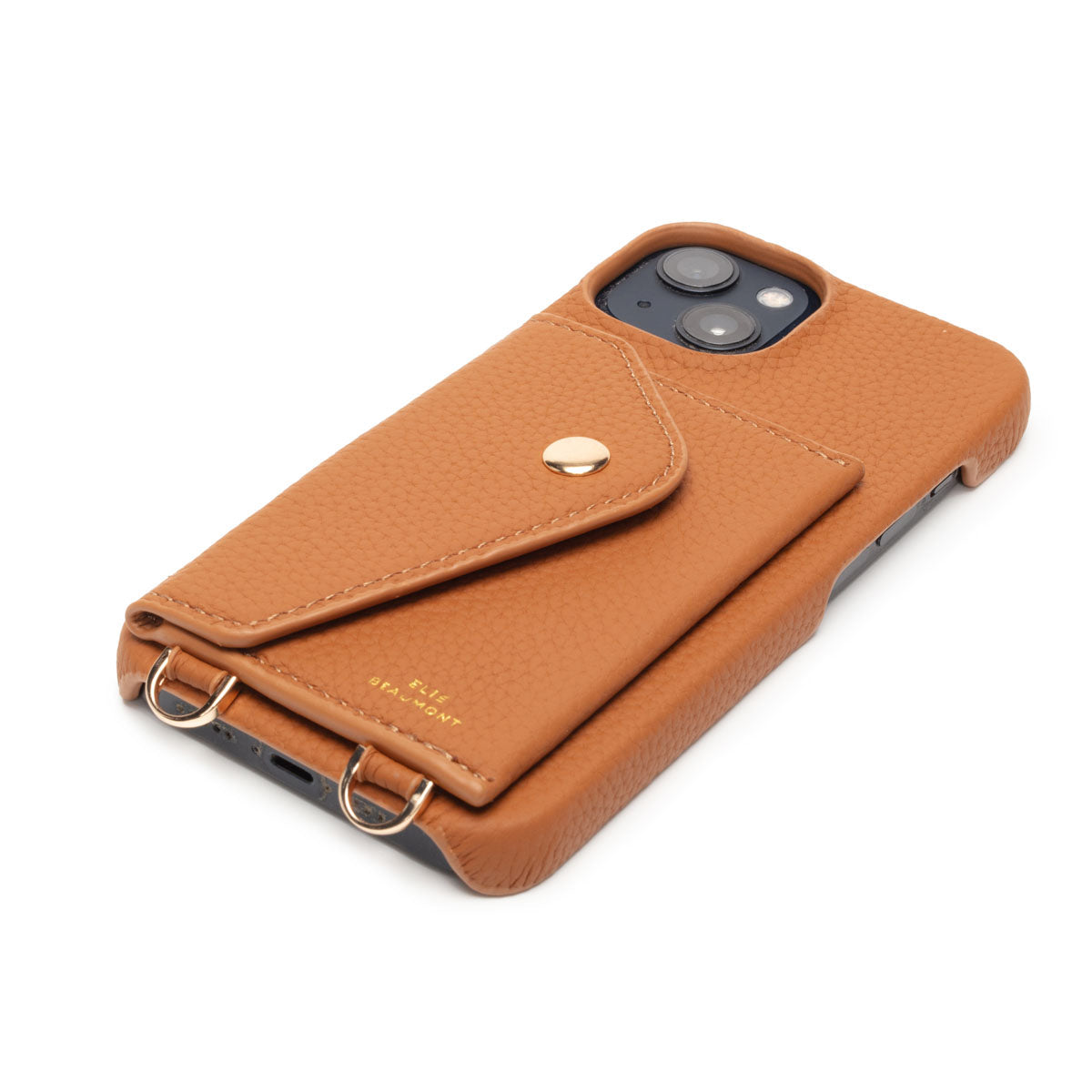 Elie Beaumont Genuine Leather iPhone Case - Tan - Champagne Diamante Lanyard