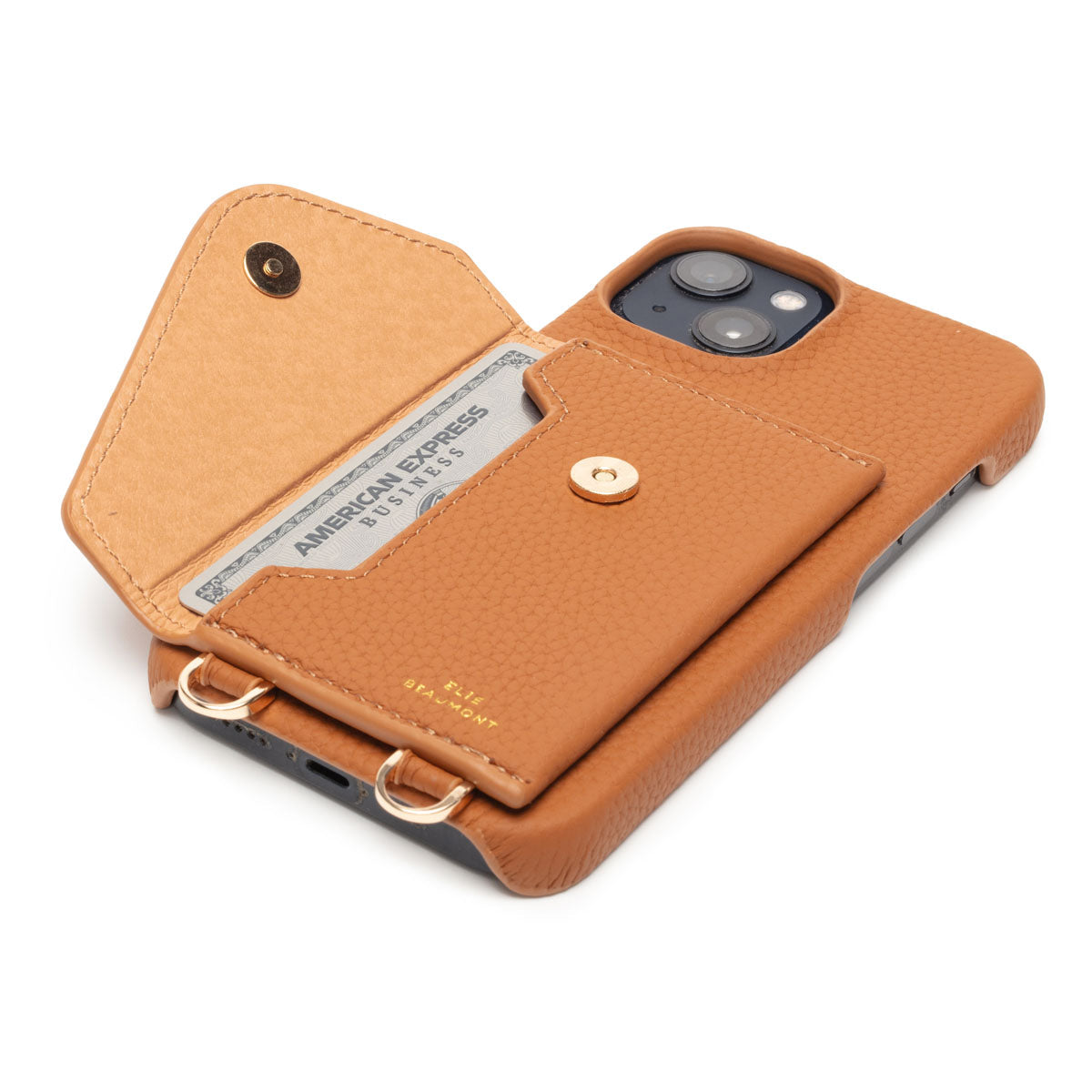 Elie Beaumont Genuine Leather iPhone Case - Tan - Champagne Diamante Lanyard