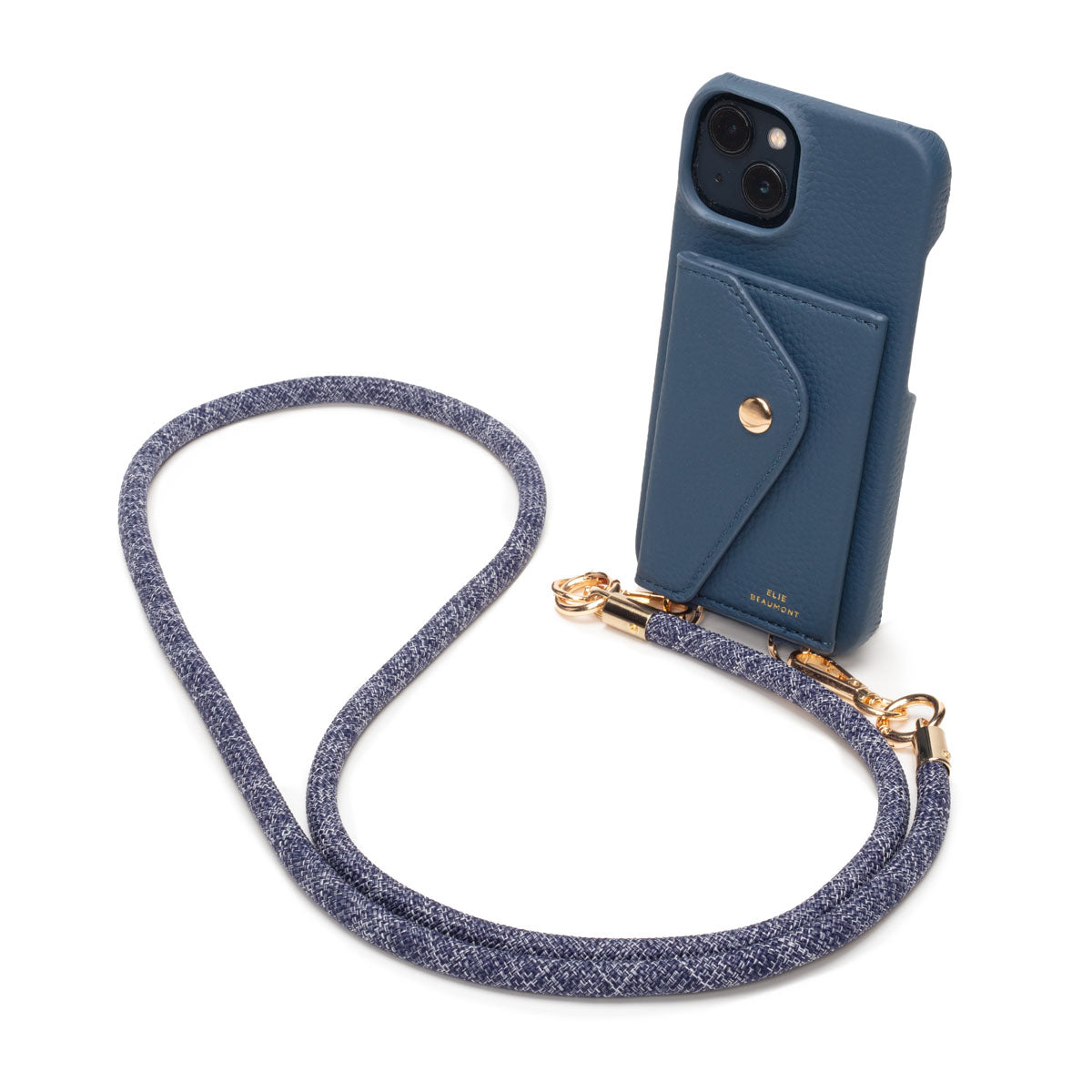 Elie Beaumont Genuine Leather iPhone Case - Teal - Distressed Denim Lanyard
