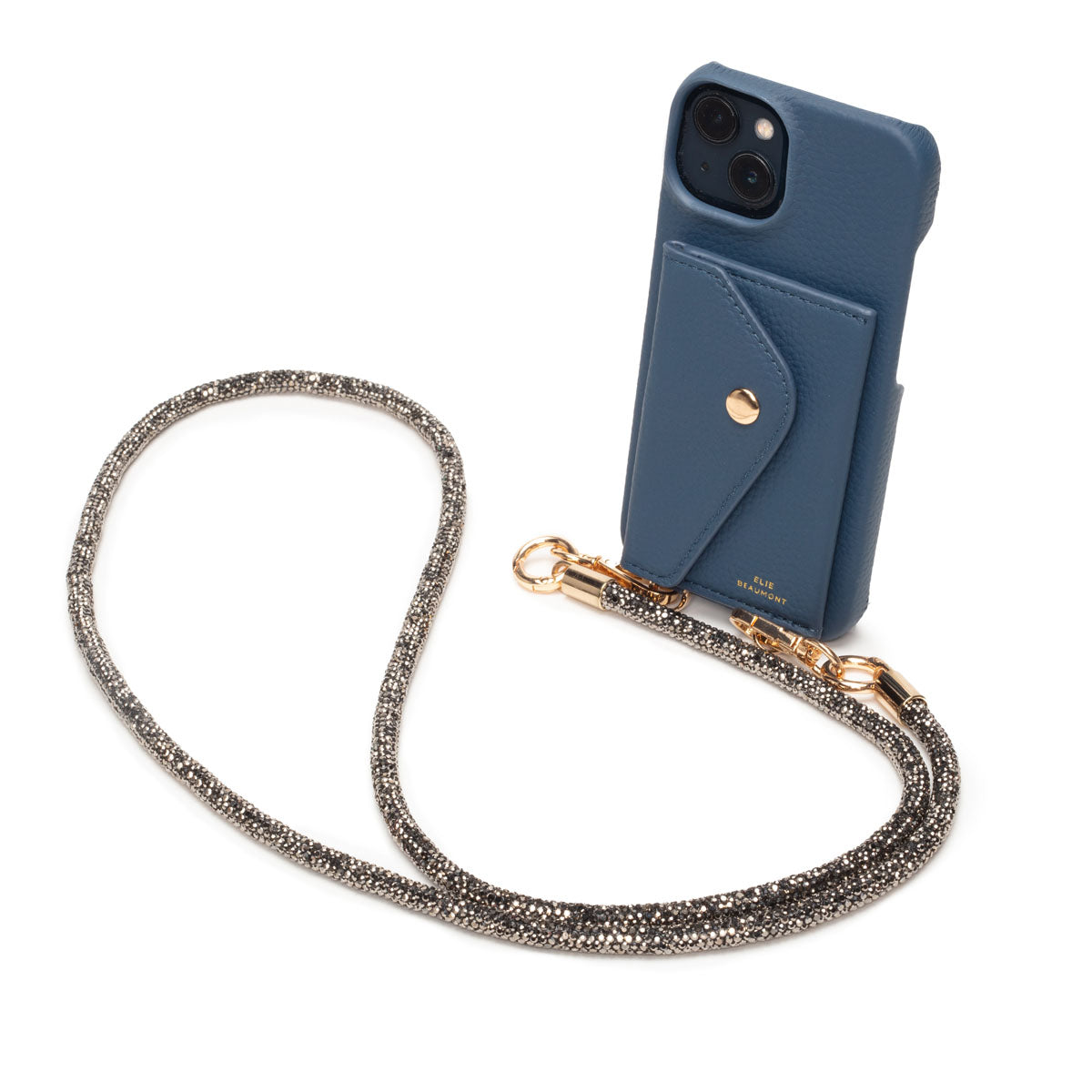 Elie Beaumont Genuine Leather iPhone Case - Teal - Black Diamante Lanyard