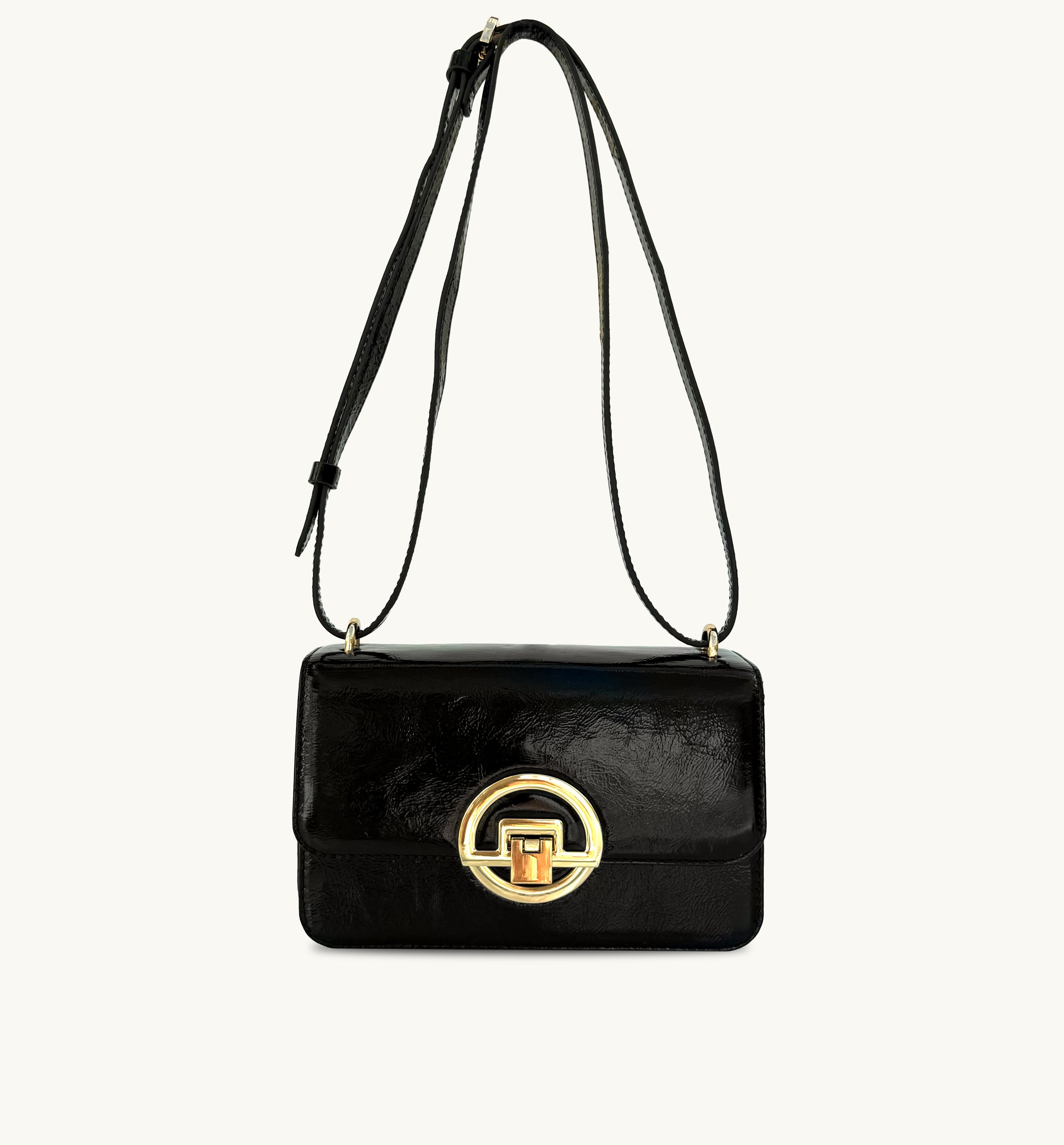 Apatchy London The Tilly Black Crinkle Patent Leather Bag