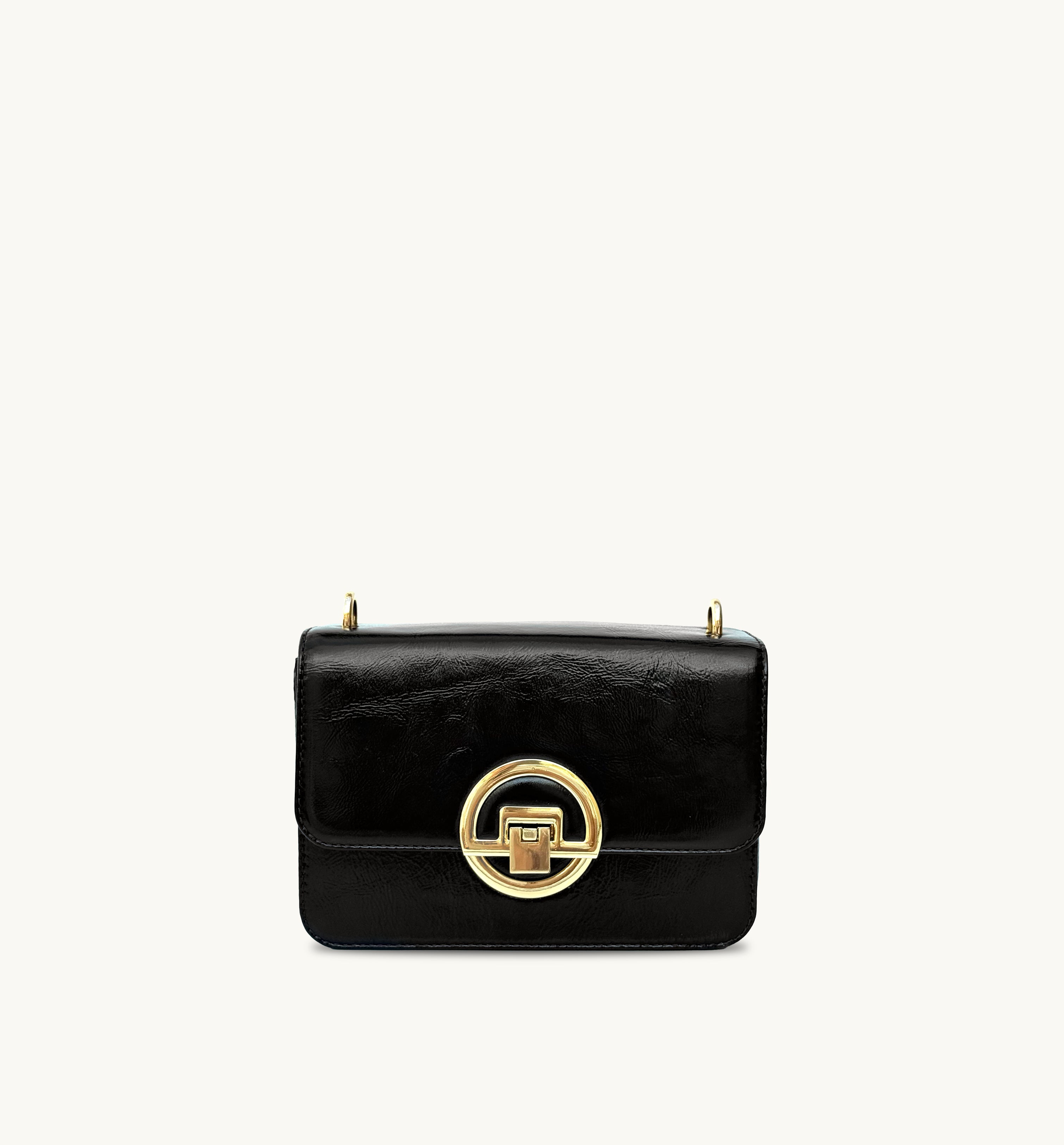 Apatchy London The Tilly Black Crinkle Patent Leather Bag