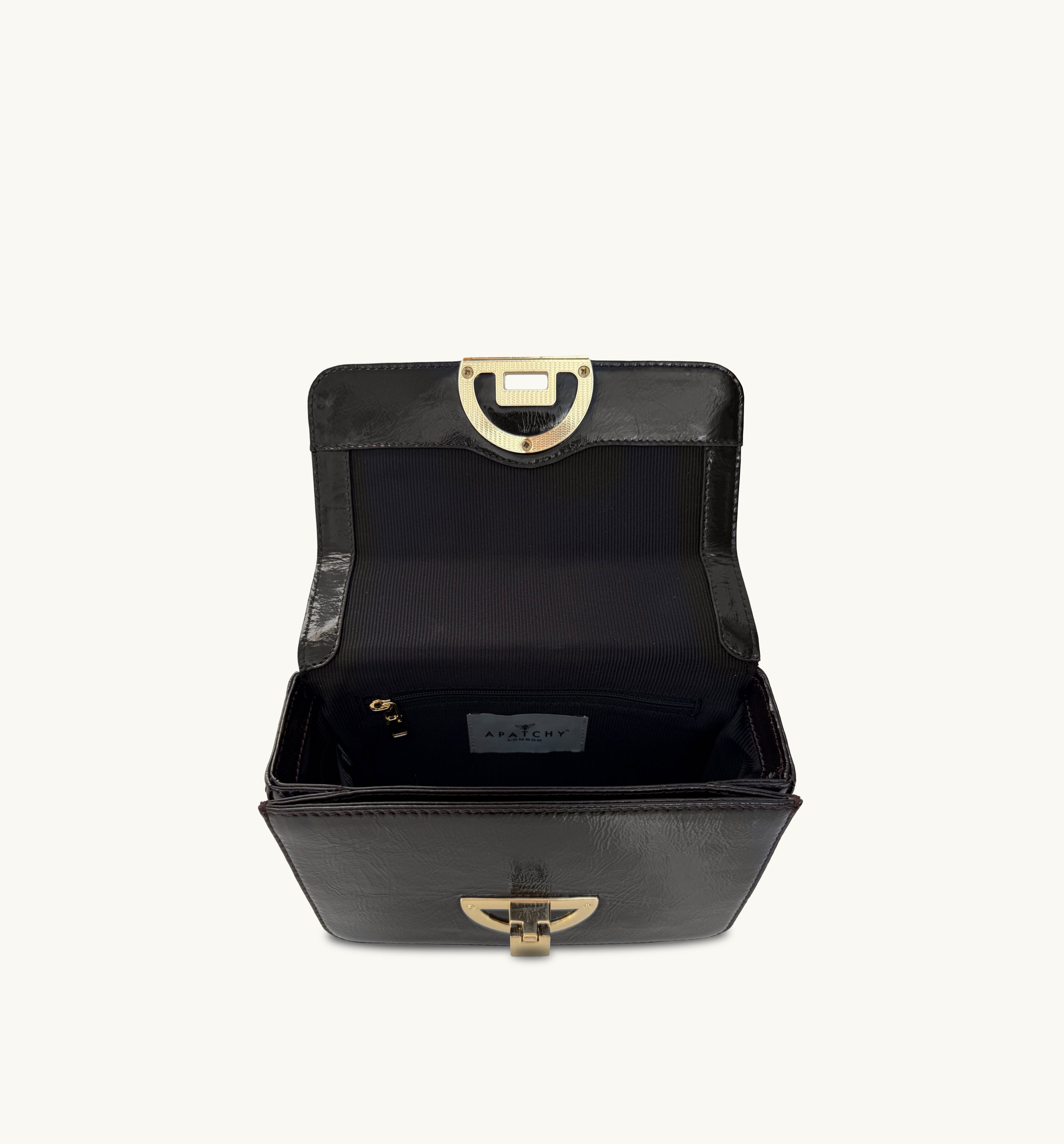 Apatchy London The Tilly Black Crinkle Patent Leather Bag