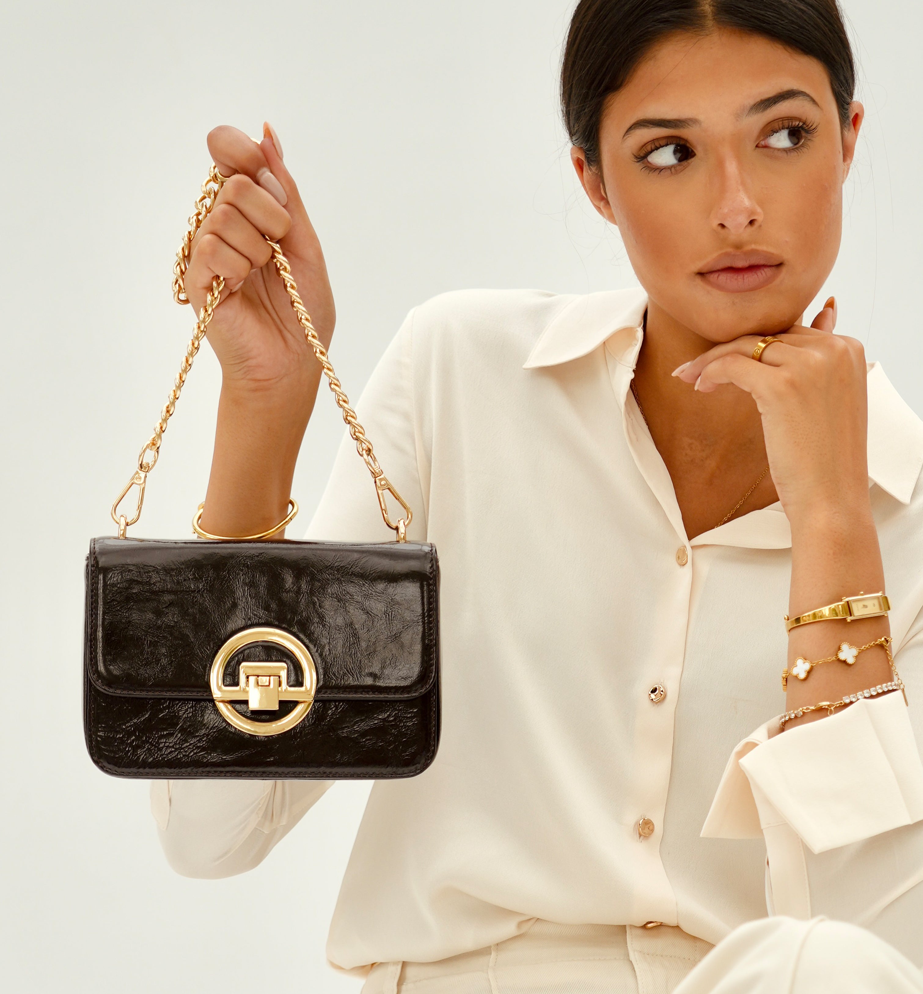 Apatchy London The Tilly Chocolate Crinkle Patent Leather Bag