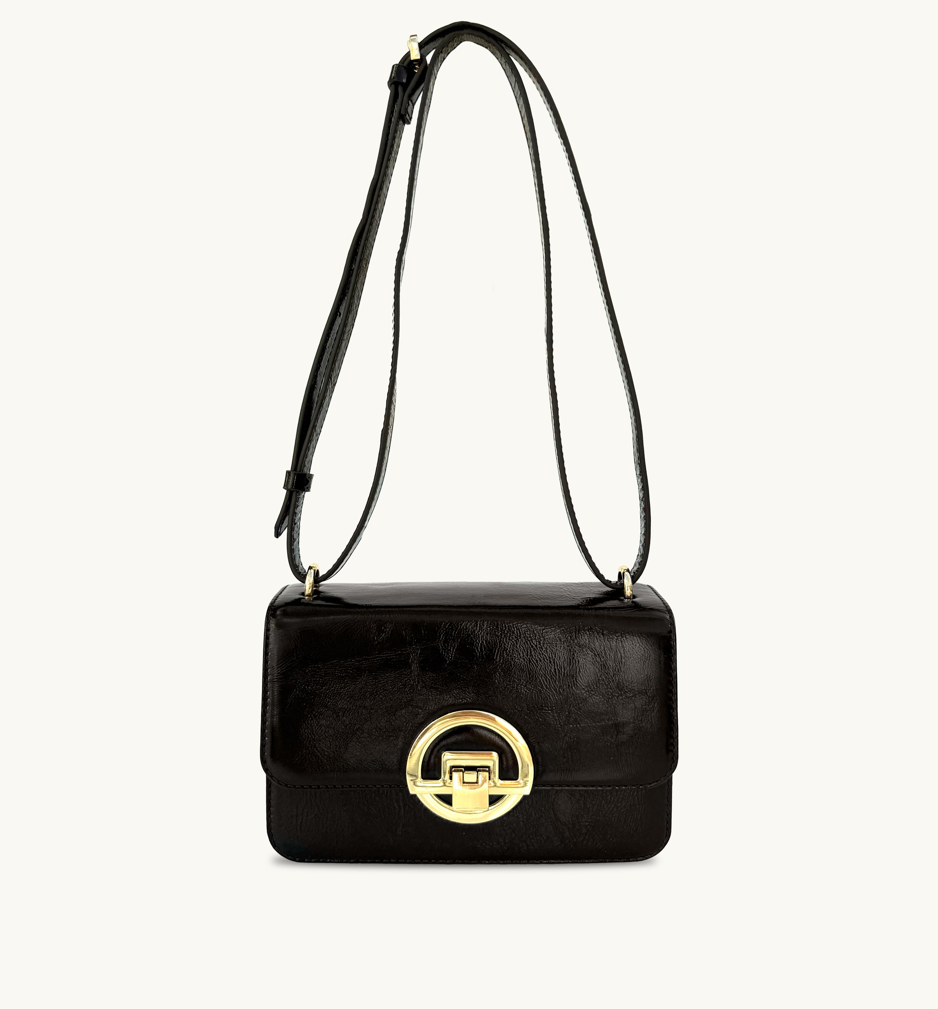 Apatchy London The Tilly Chocolate Crinkle Patent Leather Bag